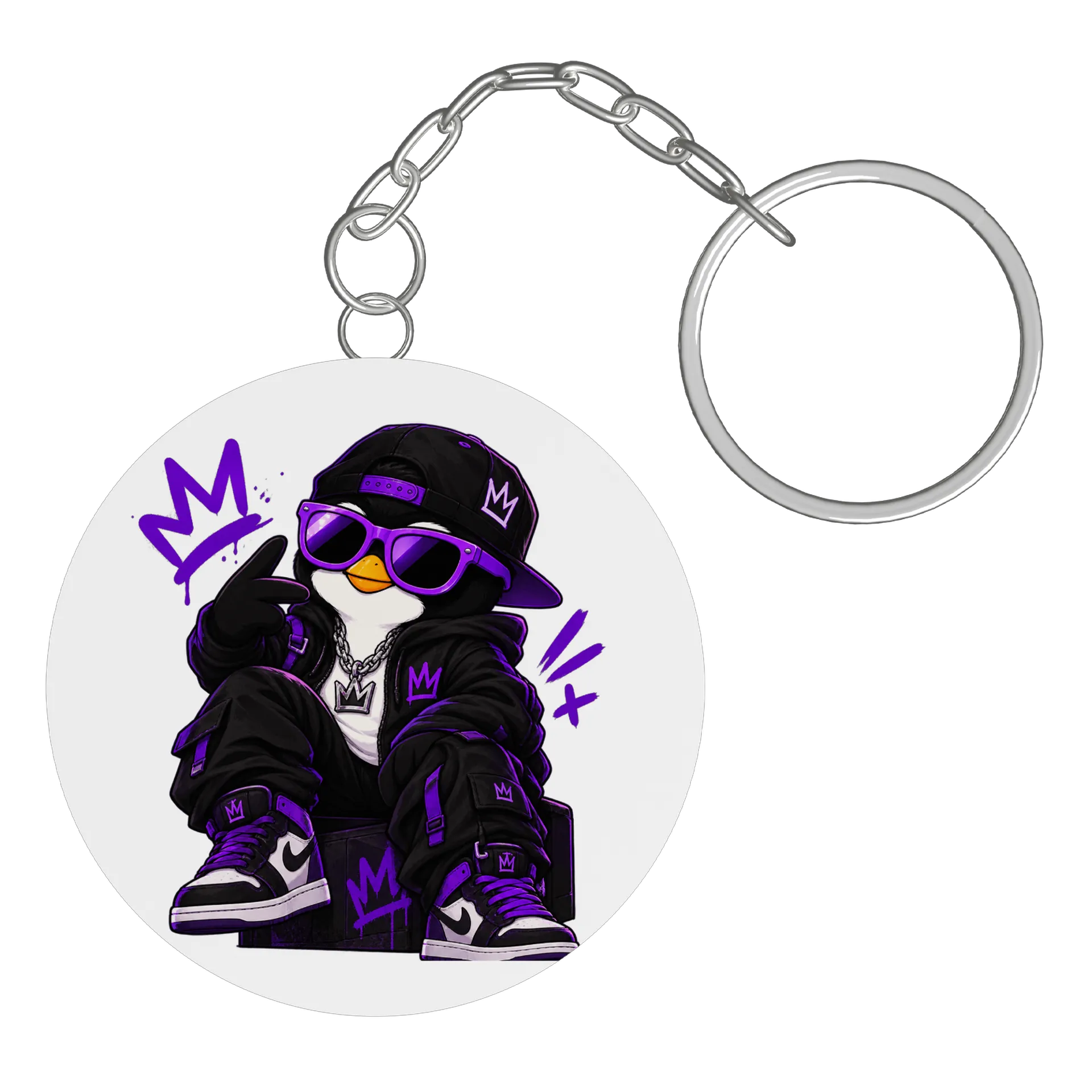 Chaveiro MDF Grafite Pinguim Streetwear Preto Purple - Imagem 2