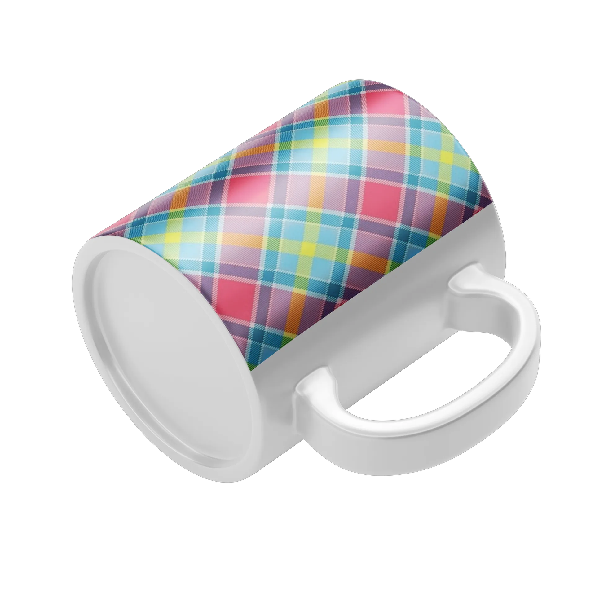 Caneca Porcelana Estampa Xadrez Colorido 325ml - Imagem 4
