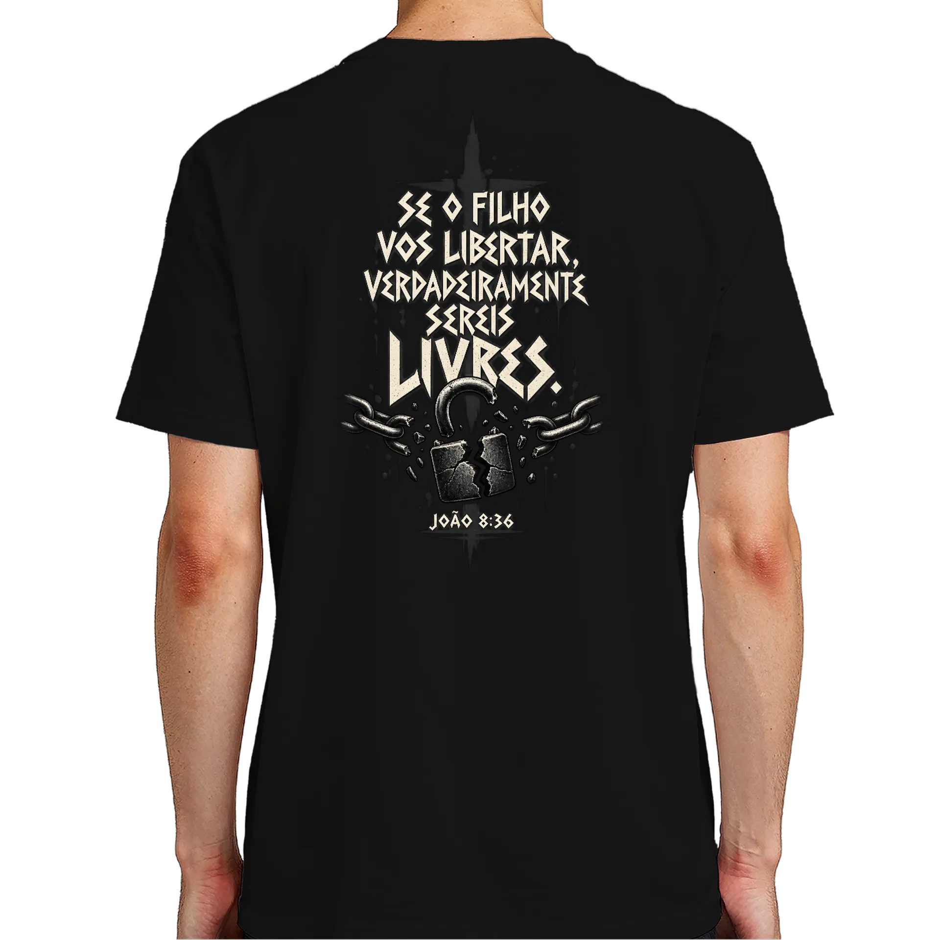 Camiseta Estampa Tipográfica Filho Vos Libertar João 8:36 de NARROW — imagem 6 de 6