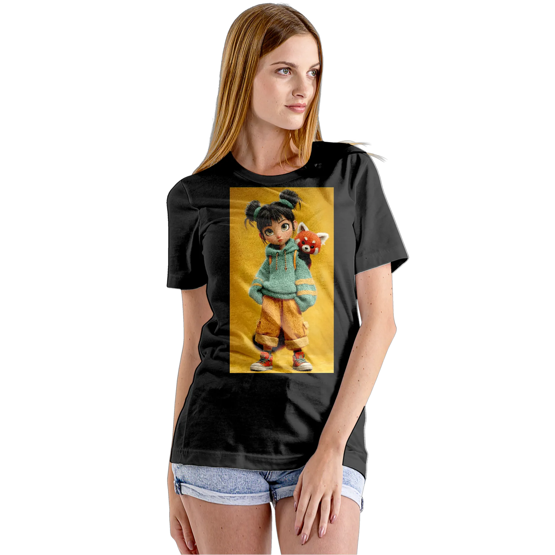 Camiseta Babylook Menina e Panda-Vermelho Cartoon 100% - Imagem 5