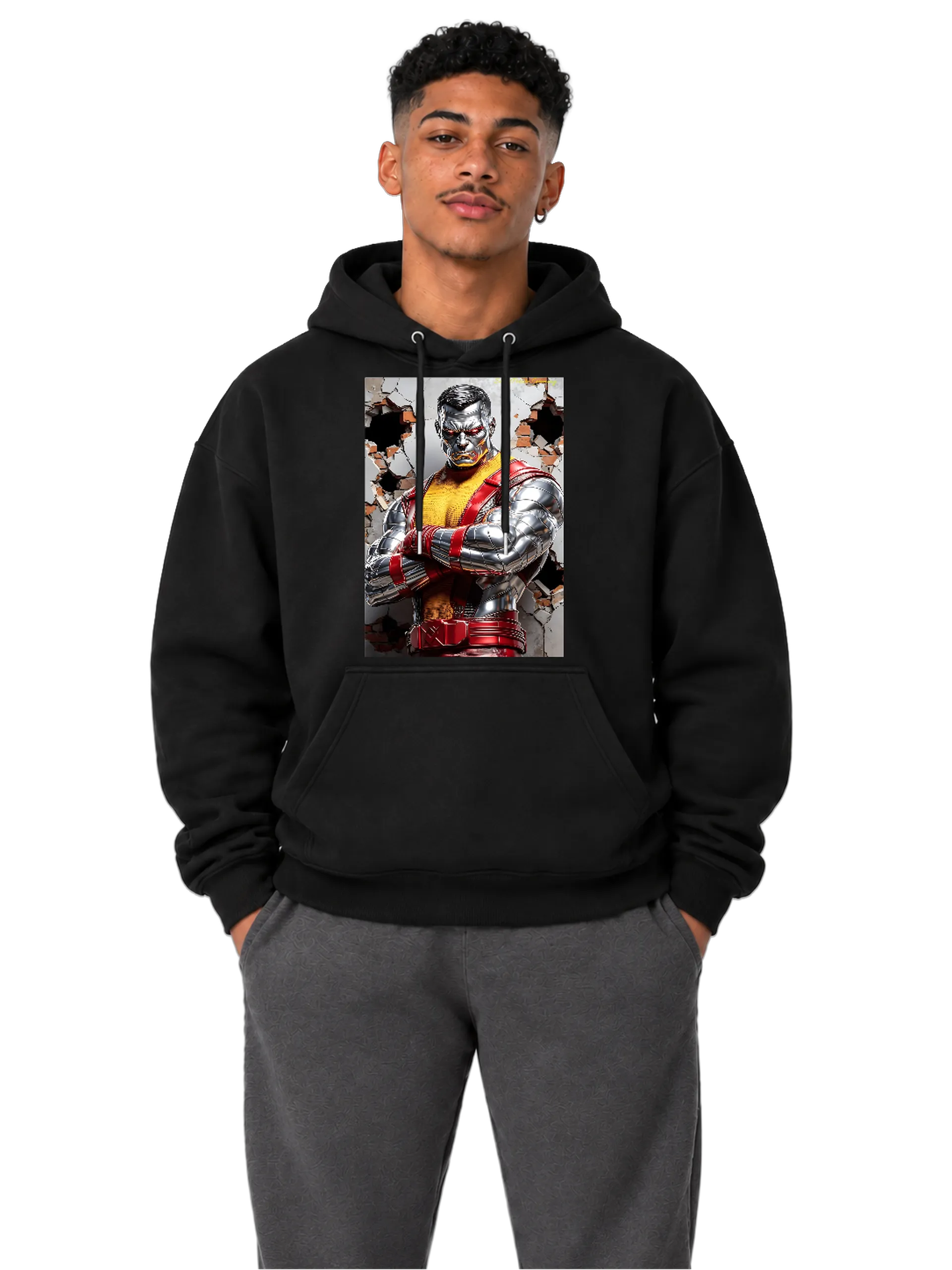 Blusa Moletom Canguru Guerreiro Cibernético Prateado e - Imagem 3