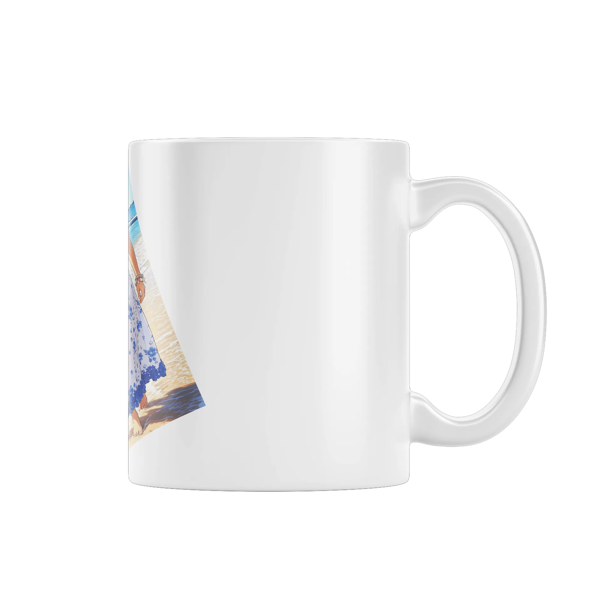 Caneca Porcelana Mulher Praia Estampa Floral Azul 325ml - Imagem 1
