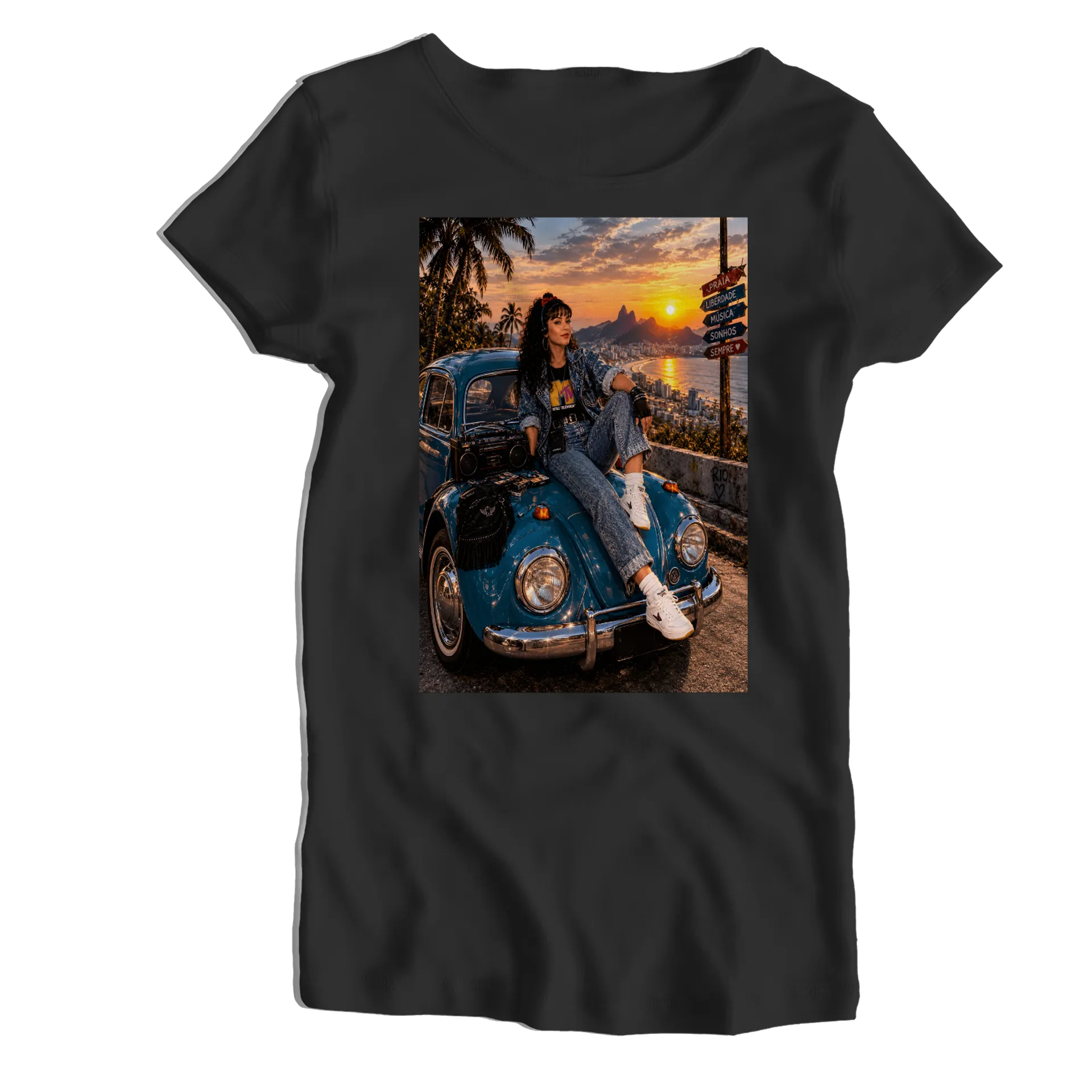 Camiseta Babylook Carro Vintage Sunset 100% Algodão - Imagem 1