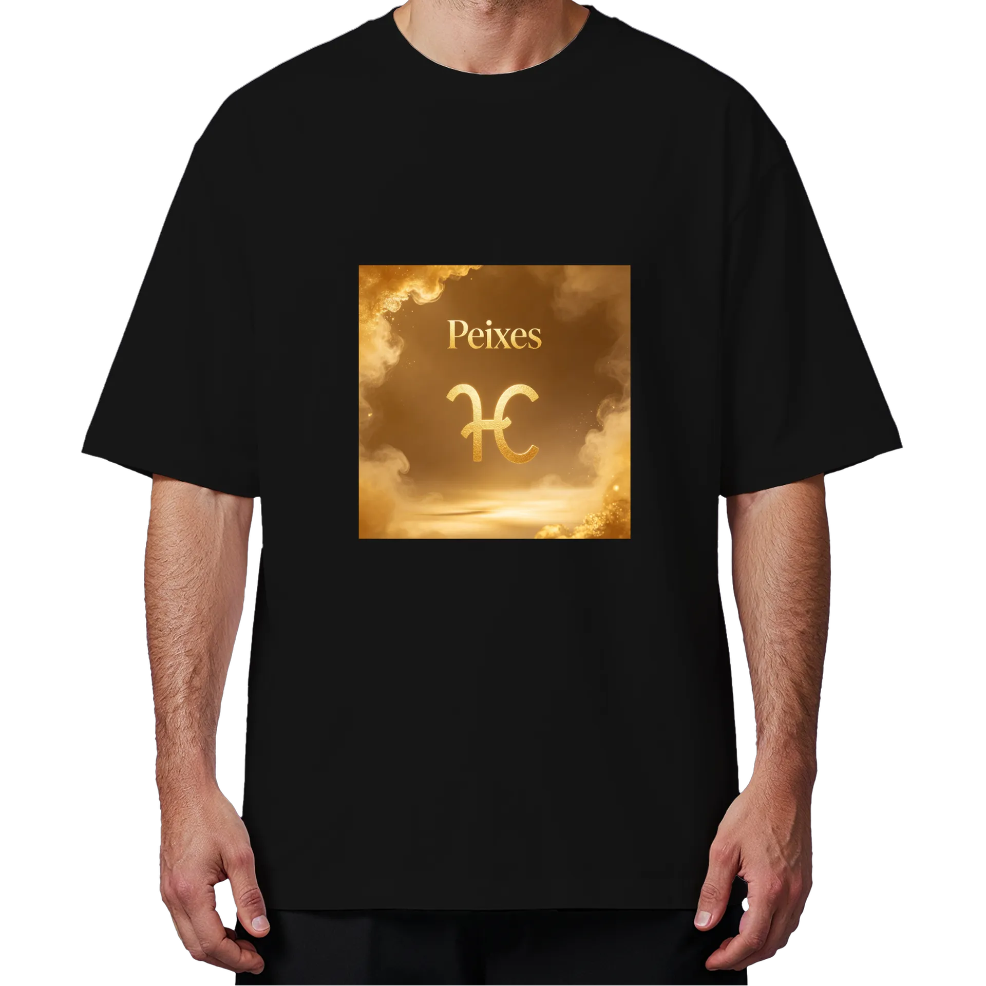 Camiseta Oversized Peixes Estampa Brilhante Dourado 100% - Imagem 4