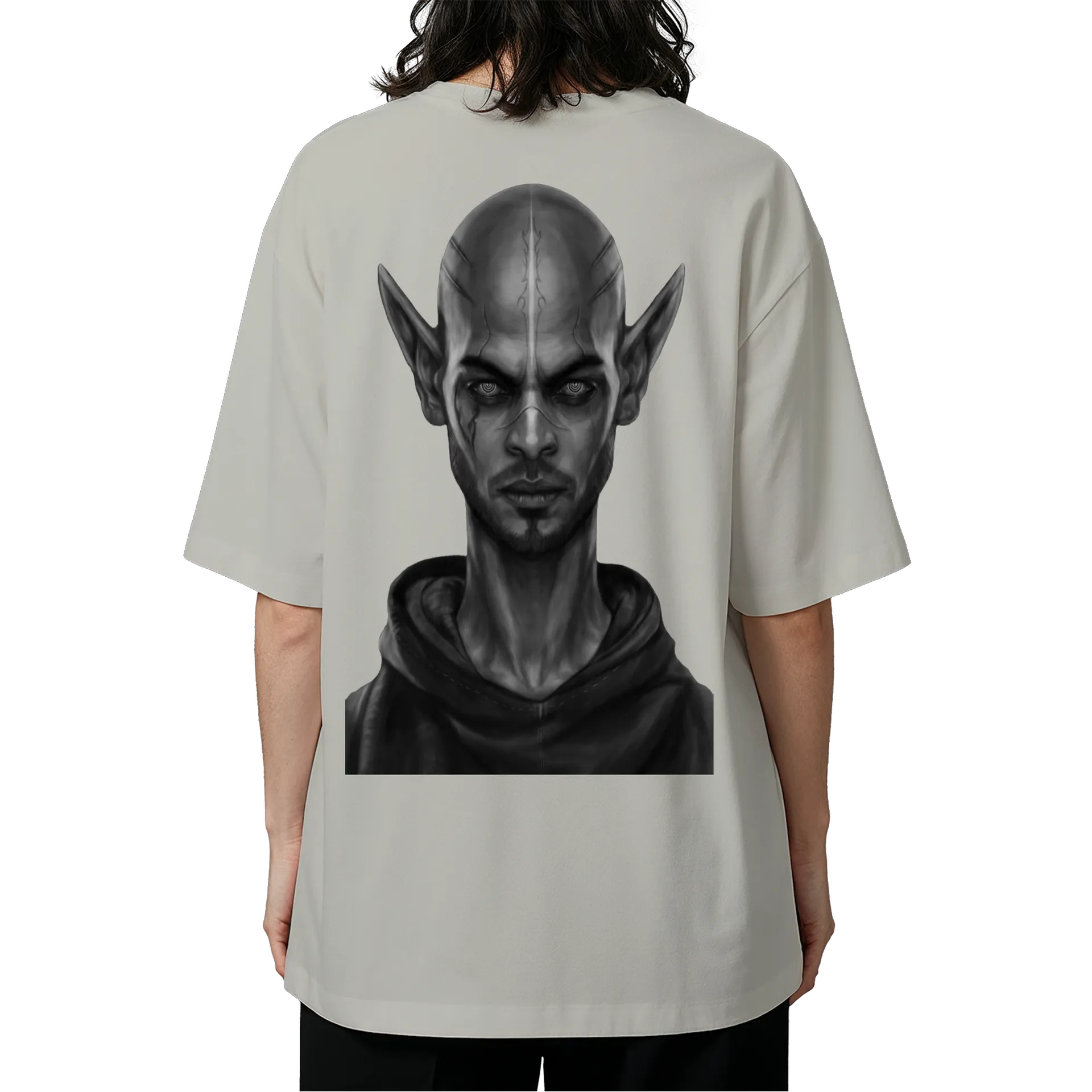 Camiseta Oversized Elfo Realista em Preto e Branco - Imagem 5