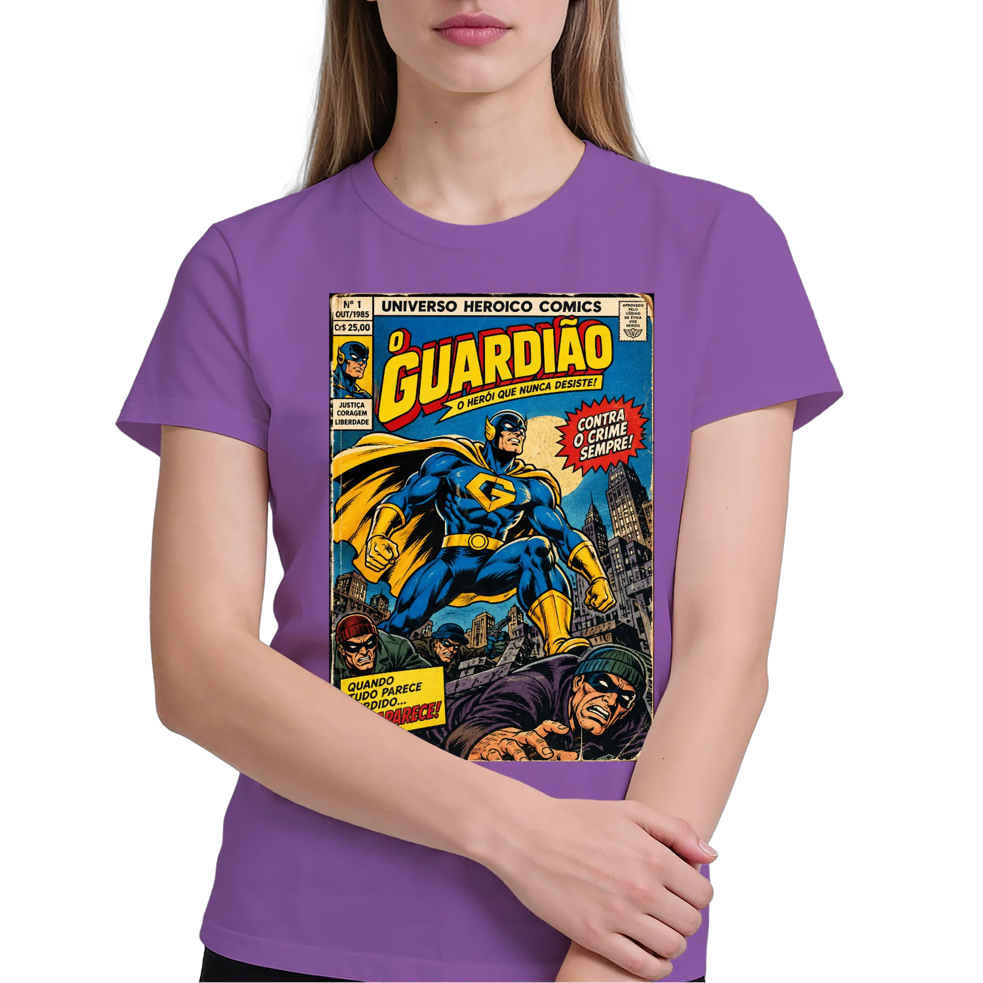 Camiseta Guardião Herói em Estilo Quadrinhos Vintage 100% - Imagem 9