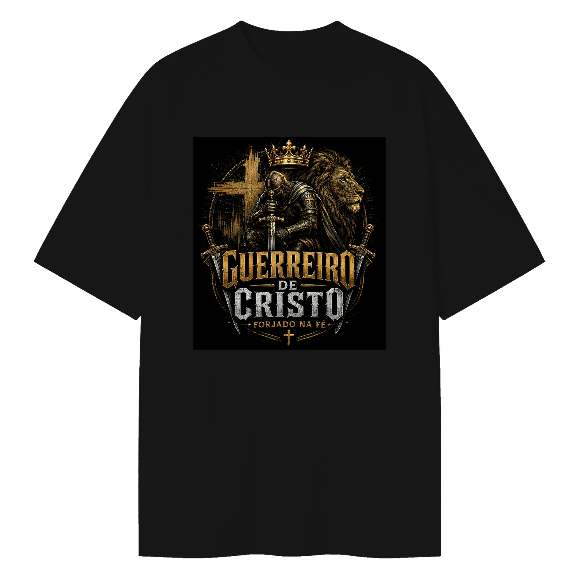 Camiseta Oversized Guerreiro de Cristo Preto 100% Algodão - Imagem 1