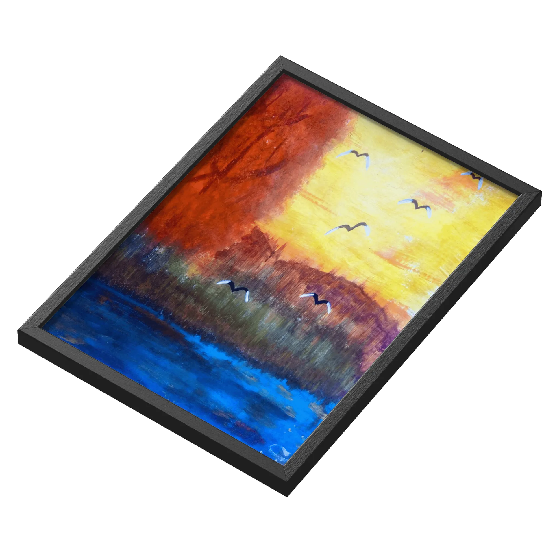 Quadro Paisagem Abstrata Aves ao Pôr do Sol A3 - Imagem 3