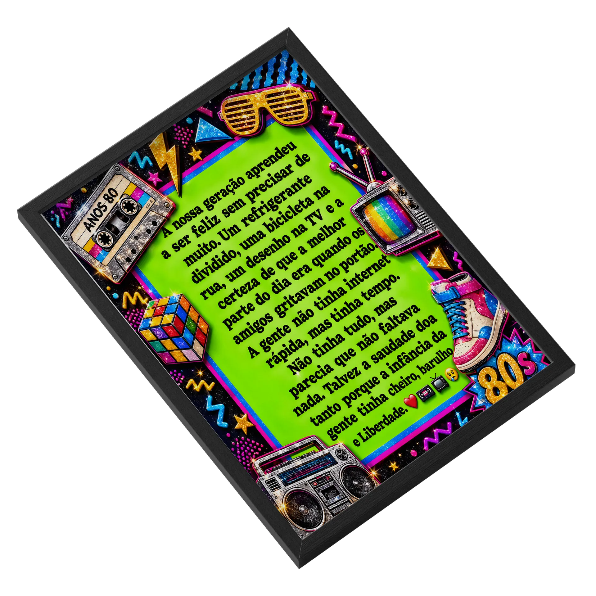 Quadro Anos 80 Estampa Neon Pop A3 MDF Vidro - Imagem 2