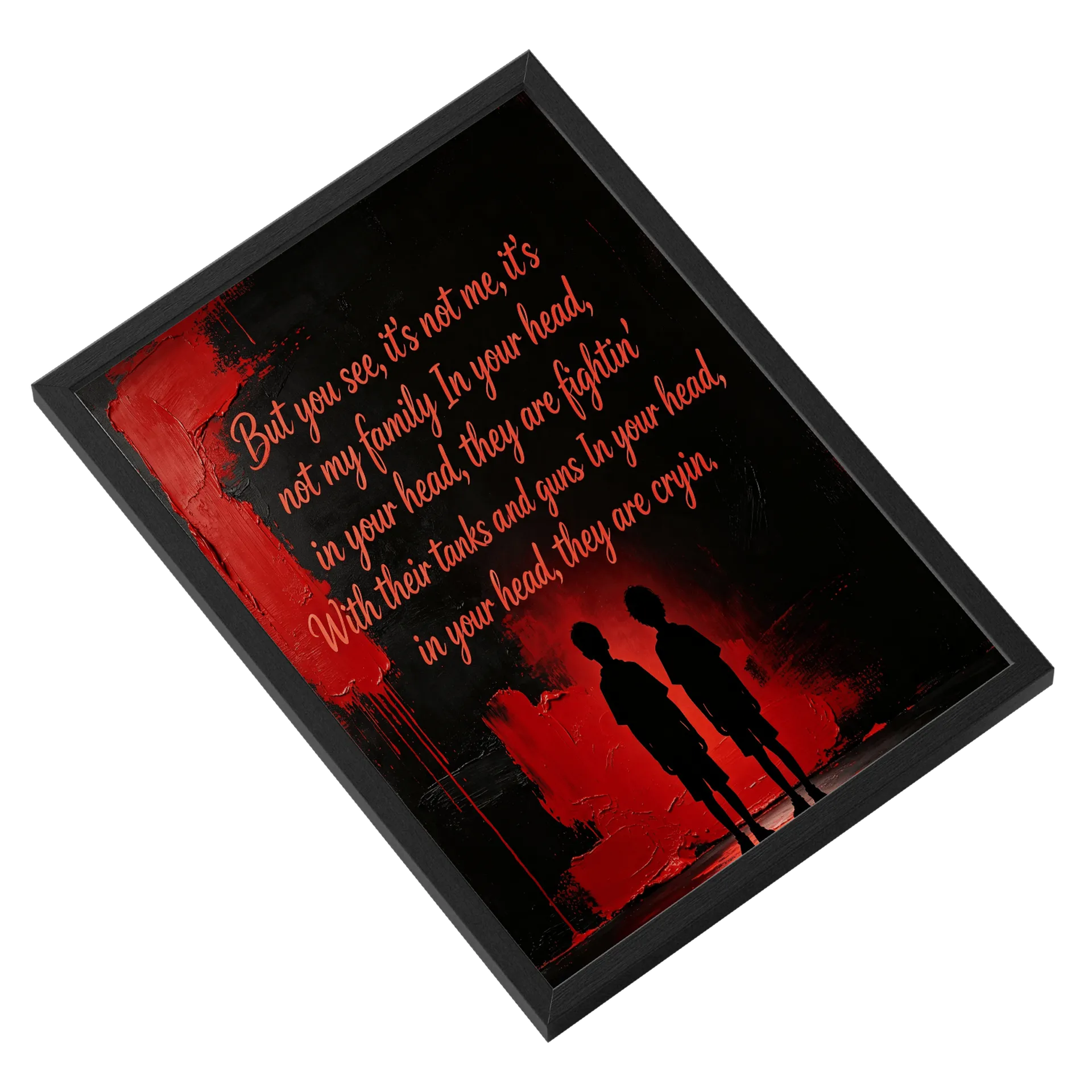 Quadro Silhuetas Crianças Vermelho Preto A3 com Vidro MDF - Imagem 2