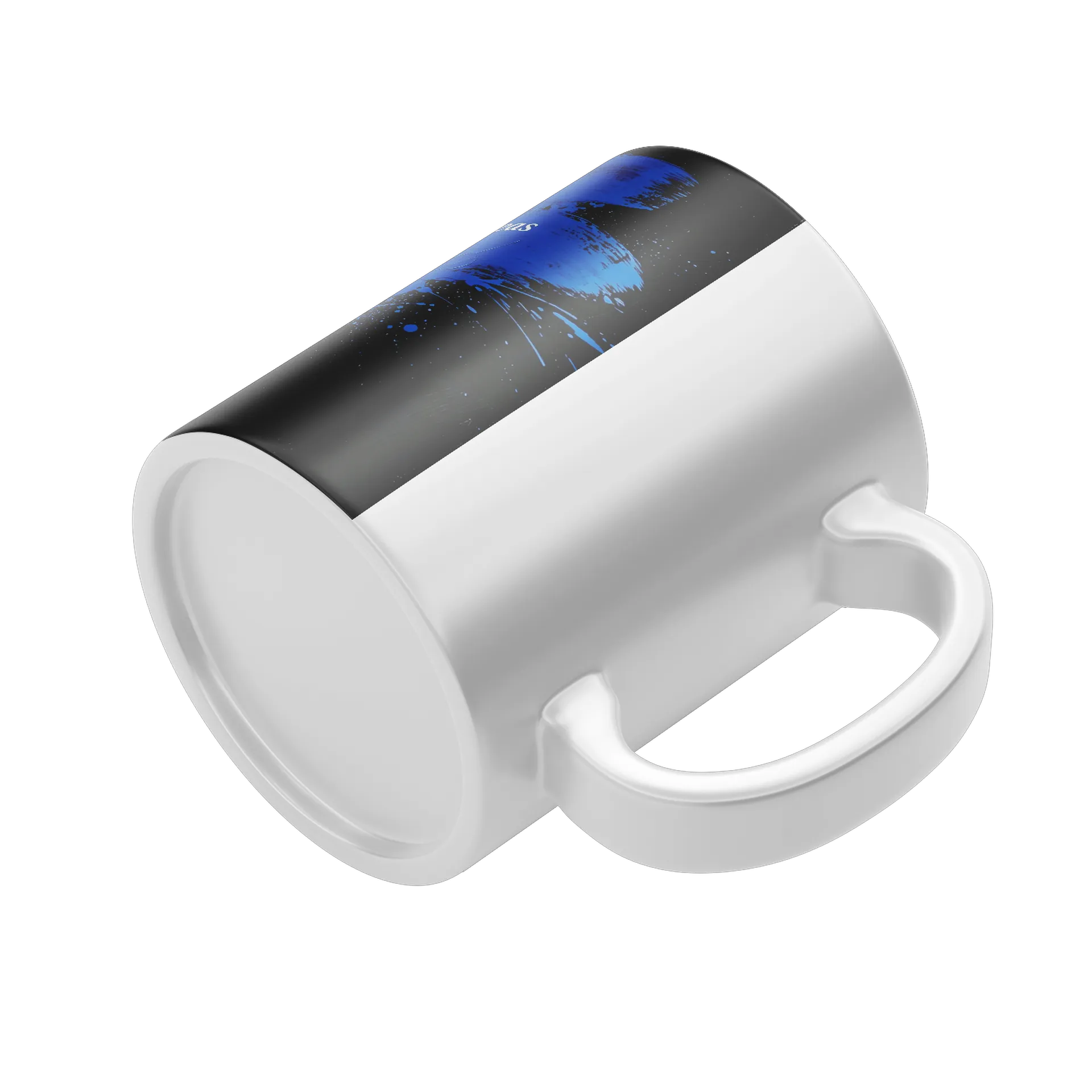 Caneca Porcelana Retrato Preto e Branco com Pincelada Azul - Imagem 4
