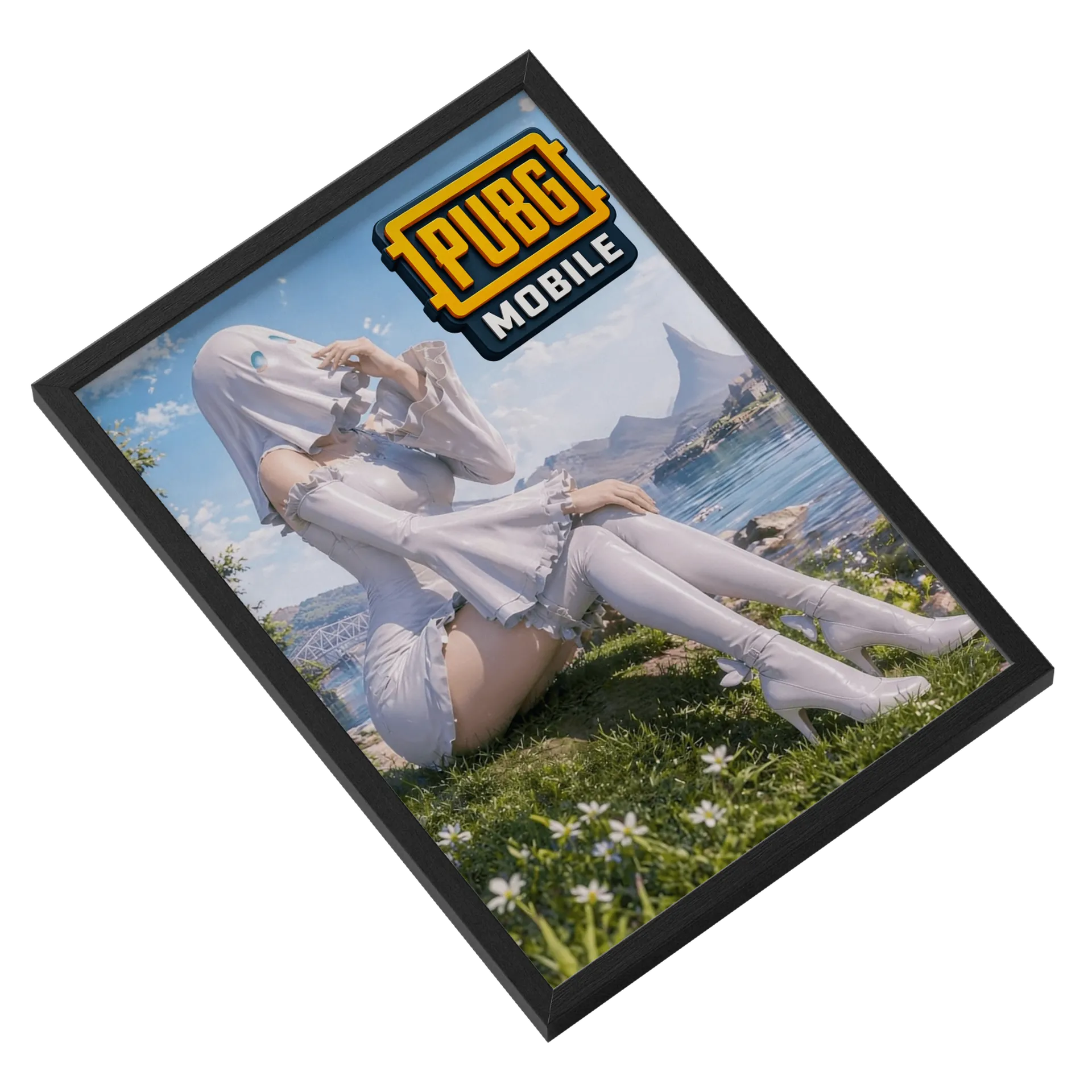 Quadro PUBG Mobile Personagem de Véu Branco A3 com Vidro - Imagem 2