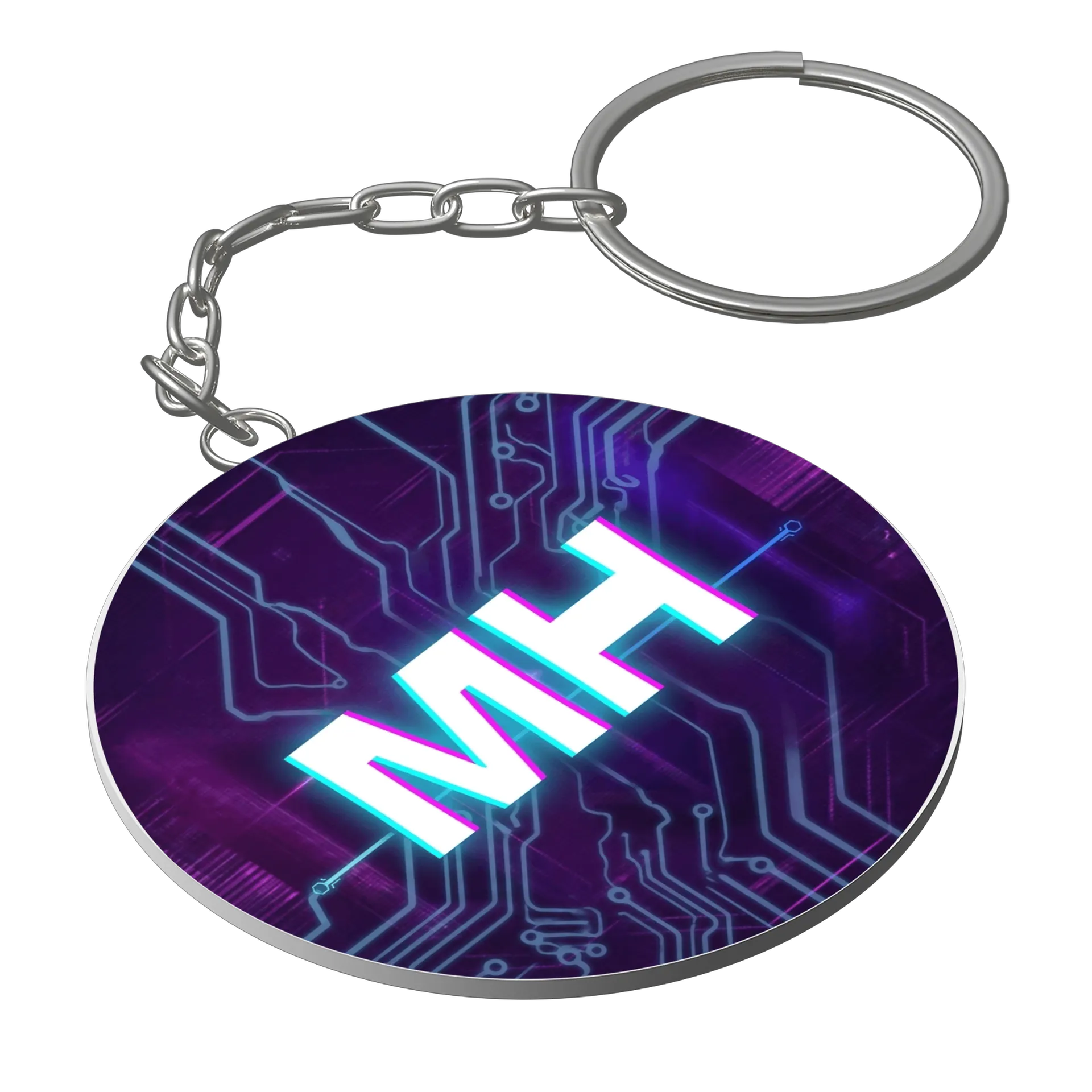 Chaveiro MDF Logo MH Circuito Eletrônico Roxo e Ciano de MiyuriHatake — imagem 1 de 3
