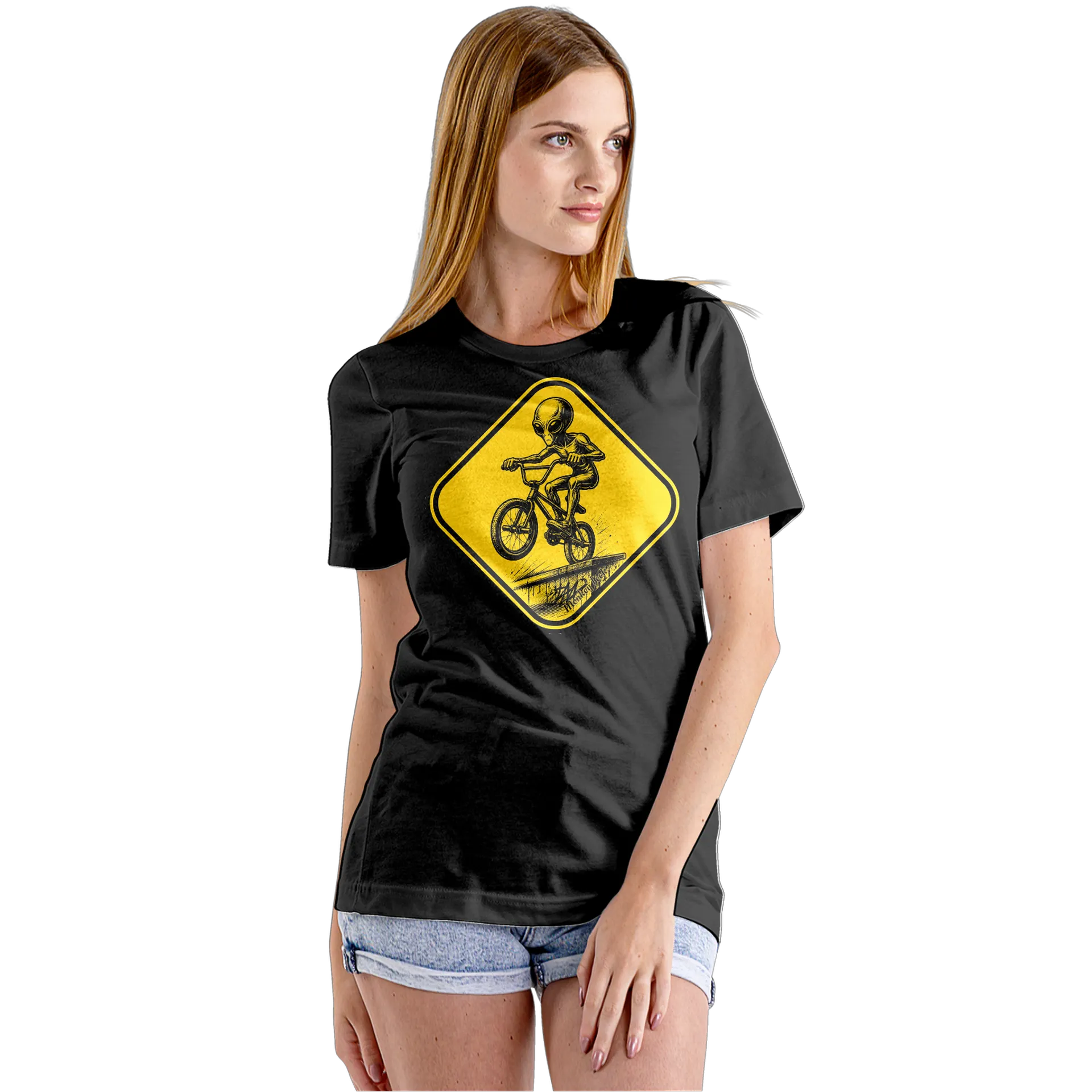 Camiseta Babylook Alienígena de Bicicleta Estilo Grunge - Imagem 5