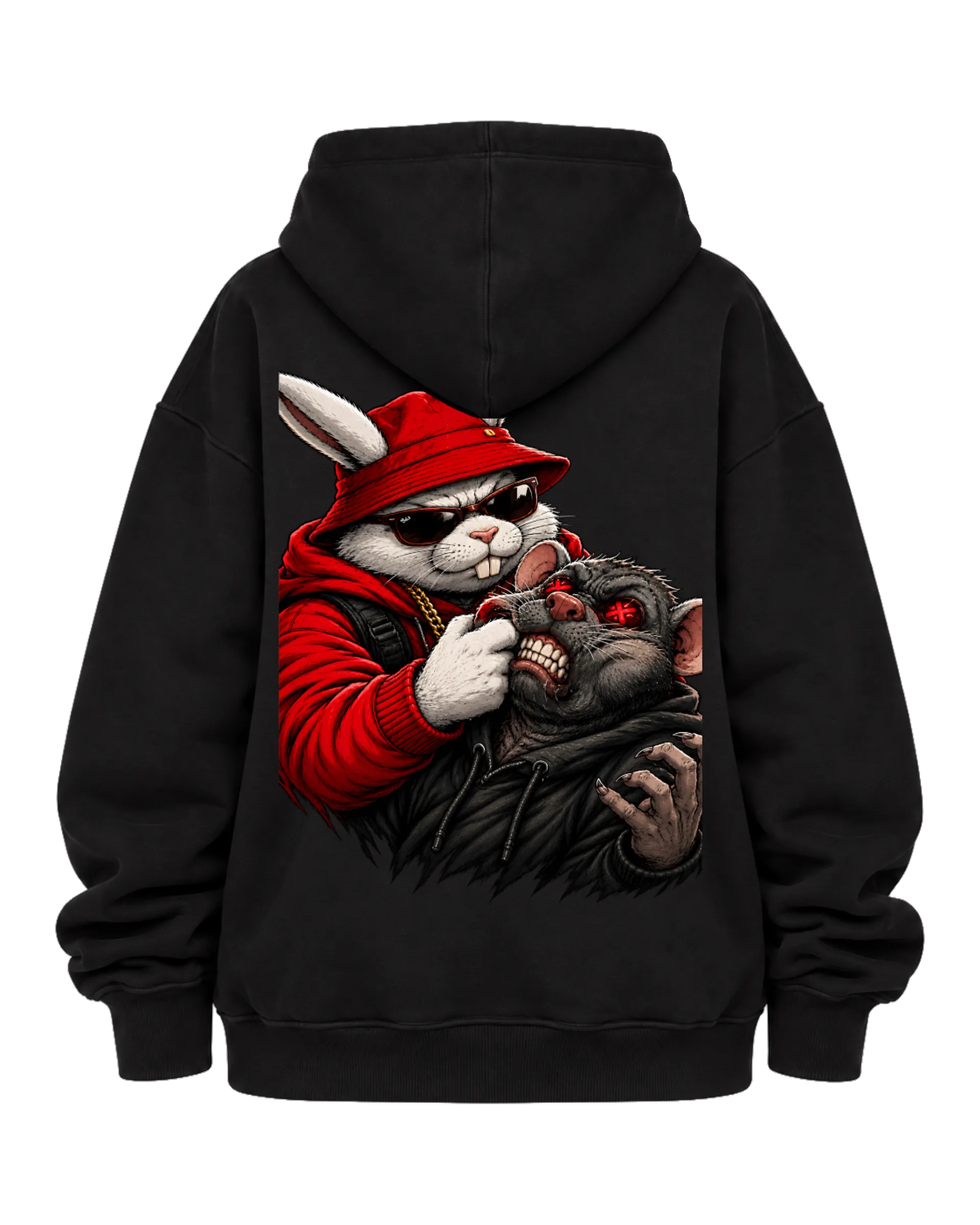 Blusa Moletom Coelho vs Rato Cartoon Vermelho e Preto de SmYGoll — imagem 6 de 6