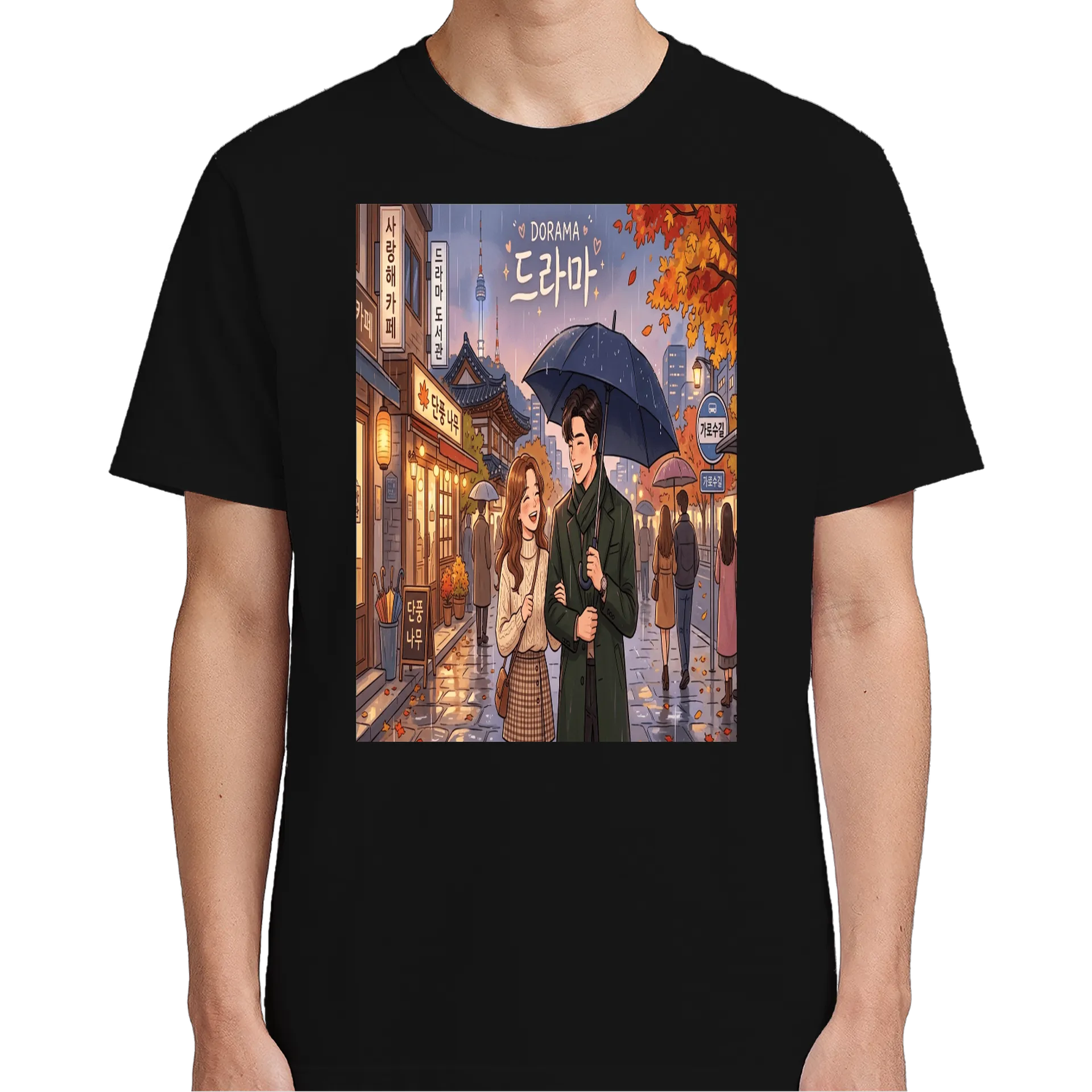 Camiseta Casal em Seul Estilo Ilustração Coreana 100% - Imagem 4