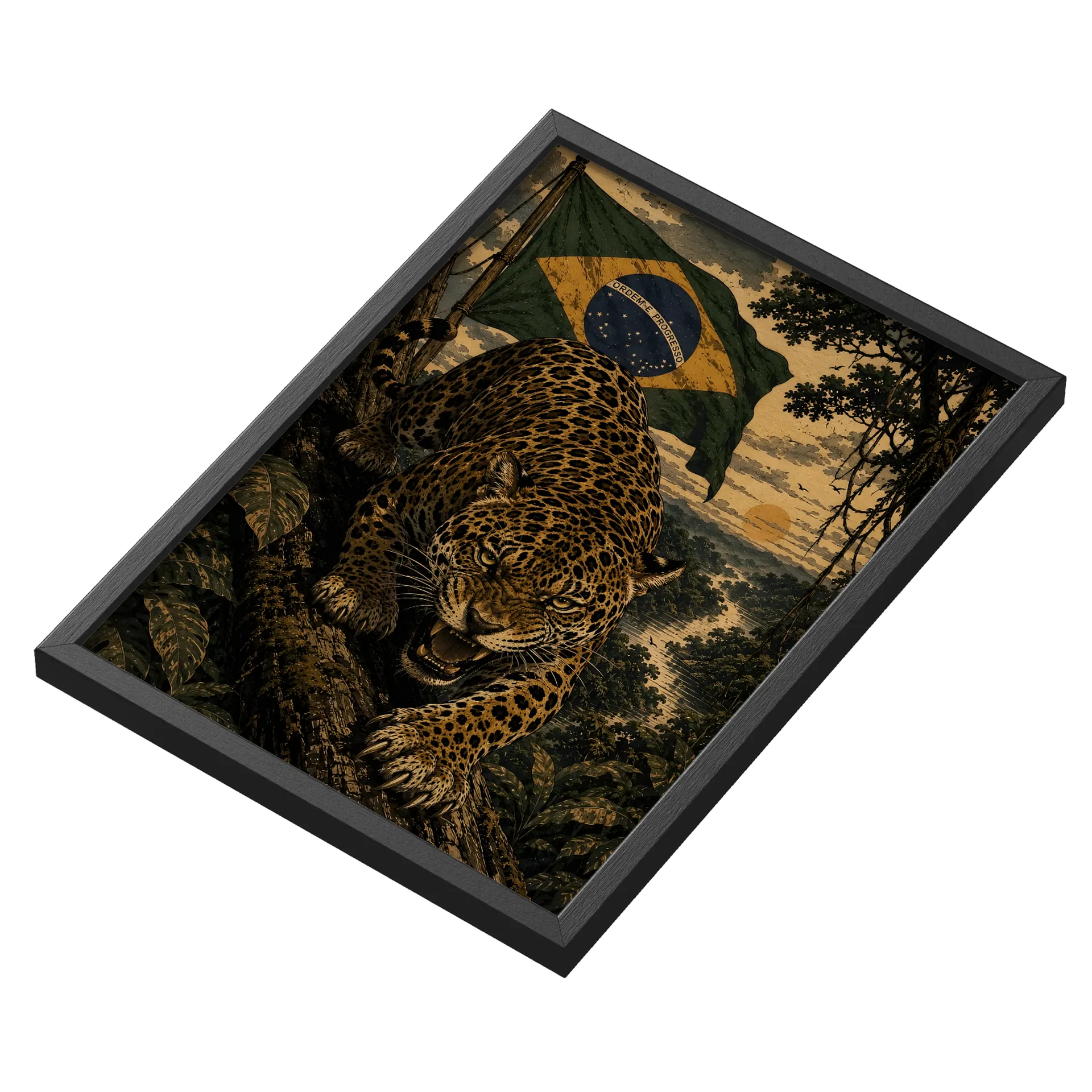 Quadro Onça-pintada Bandeira do Brasil Arte Realista A3 - Imagem 3