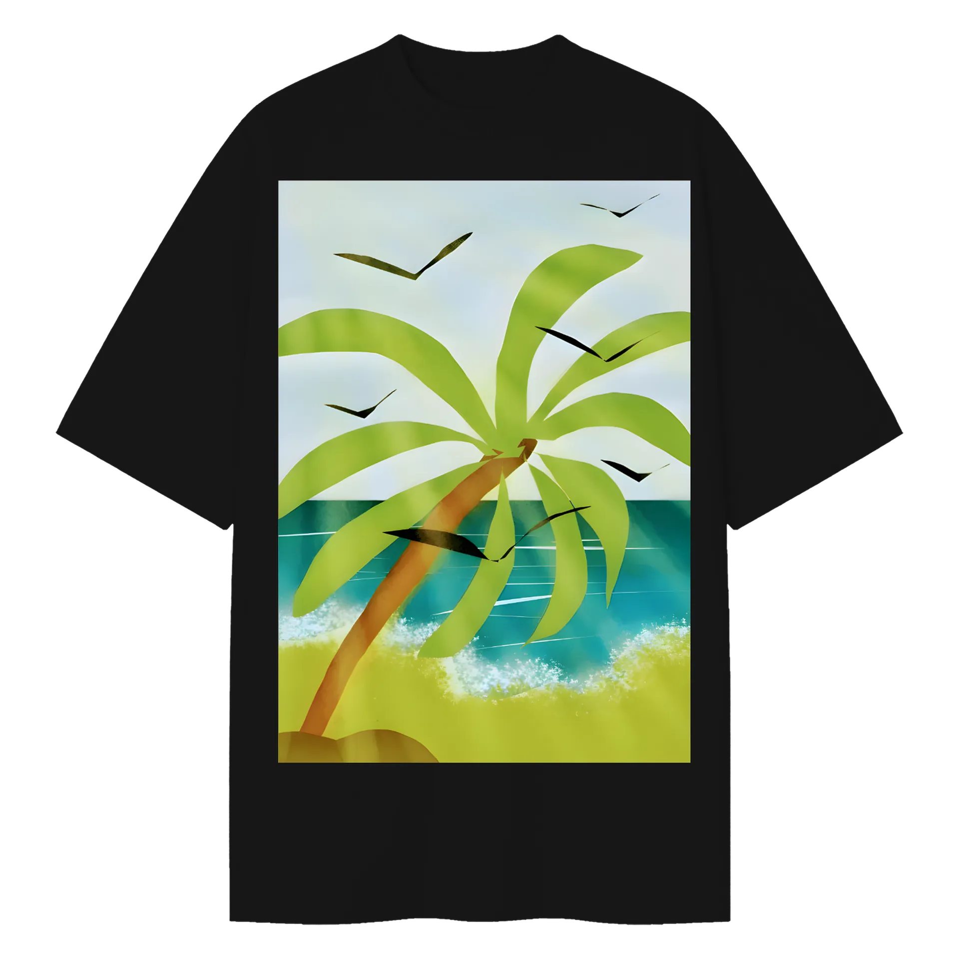 Camiseta Oversized Palmeira Tropical Praia Ilustrada 50% - Imagem 1