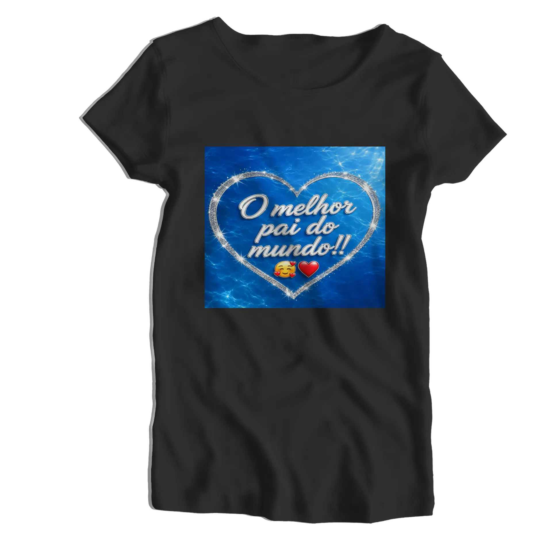 Camiseta Babylook Coração Azul com Estampa Brilho 100% - Imagem 1