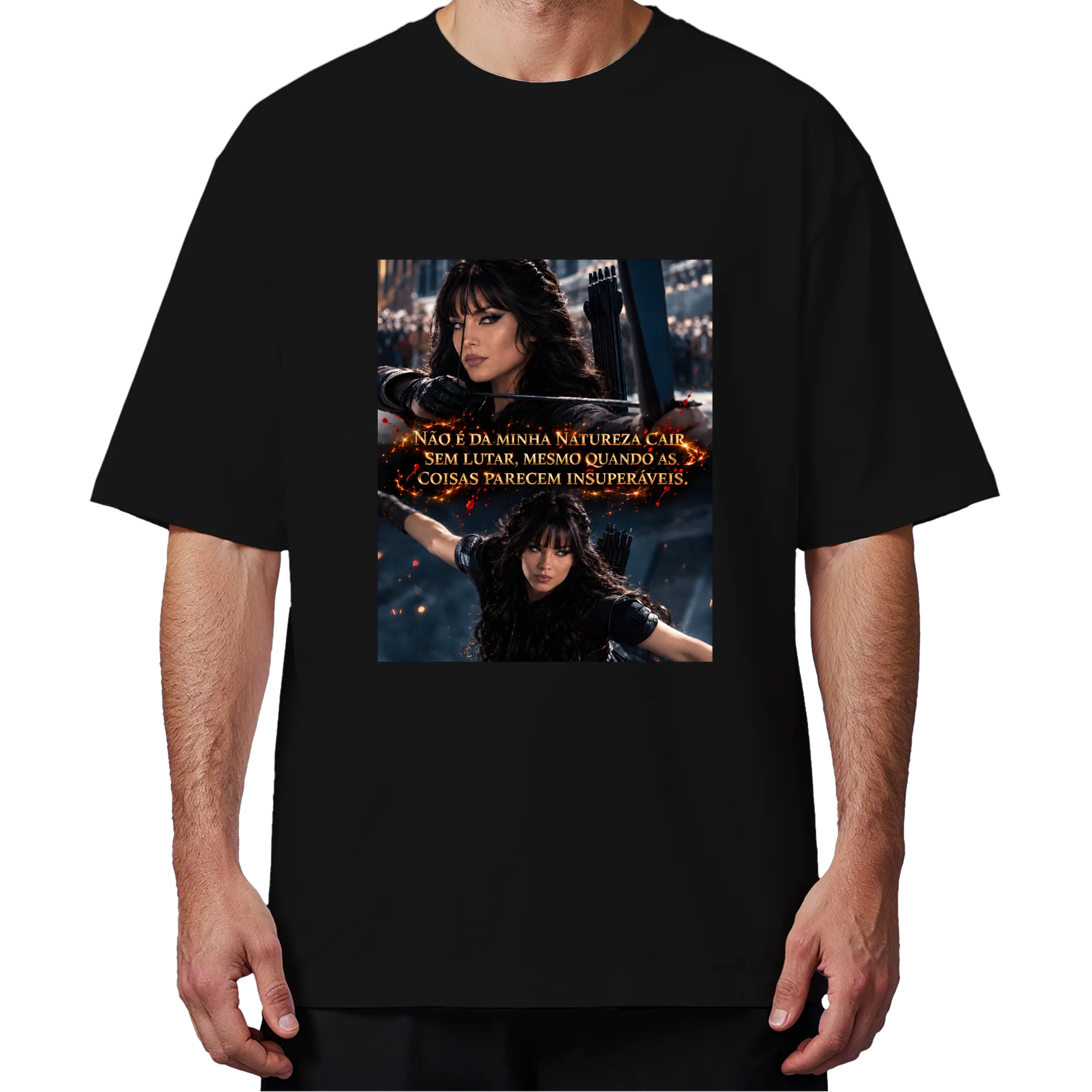 Camiseta Oversized Arqueira Realista com Frase Motivacional - Imagem 4