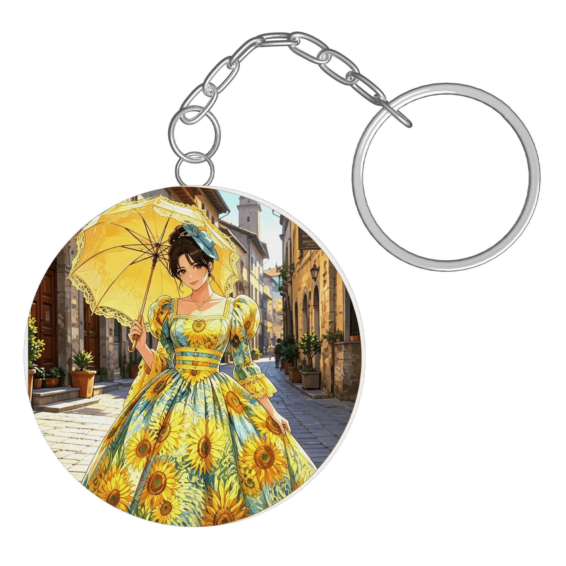 Chaveiro MDF Estampa Mulher Vestido Girassóis - Imagem 3