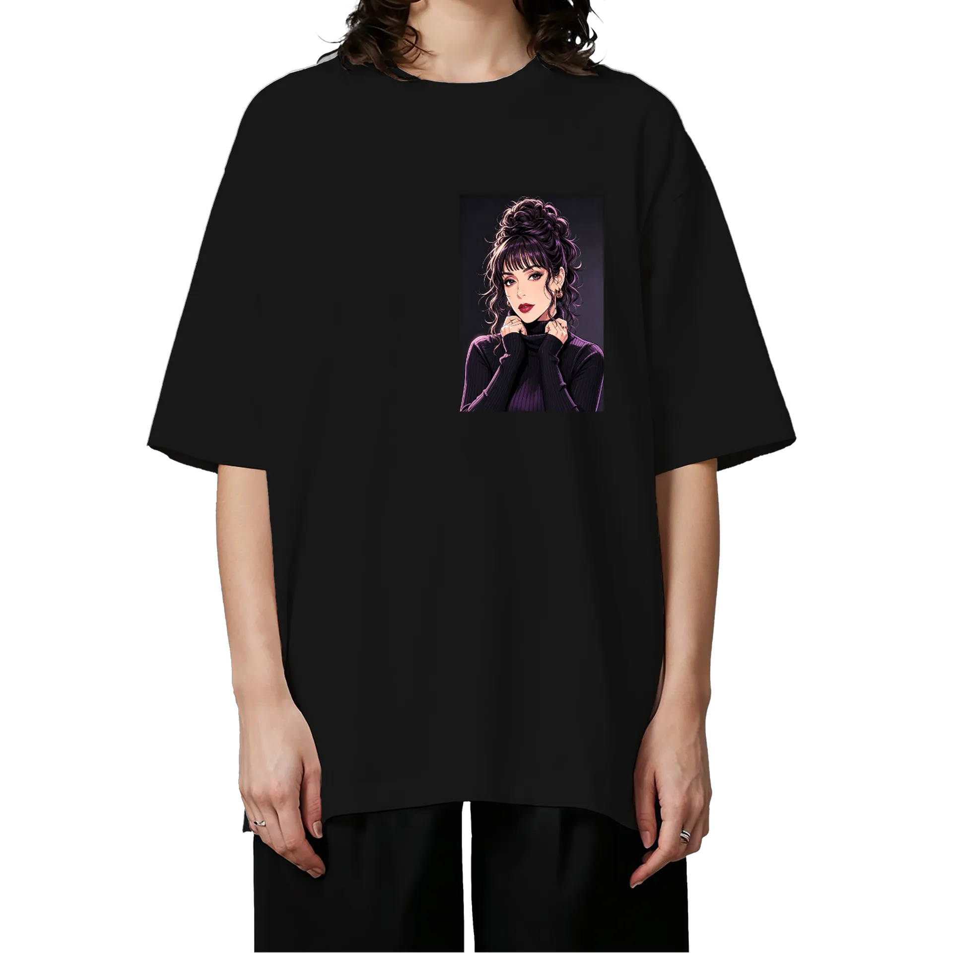 Camiseta Oversized Ilustration Roxo Lilás Preto 100% Algodão - Imagem 3
