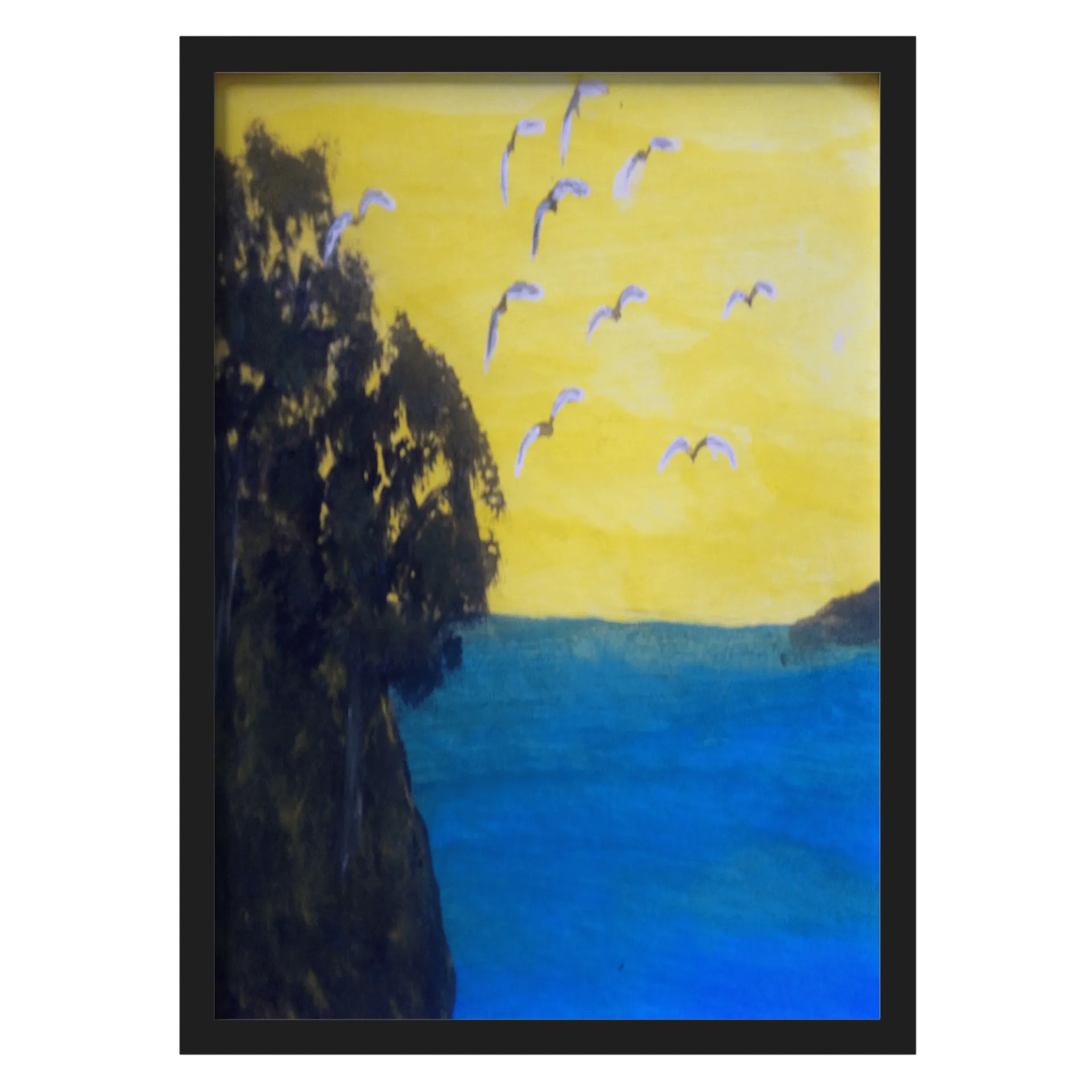 Quadro Paisagem Marítima com Aves e Céu Amarelo A3 - Imagem 1