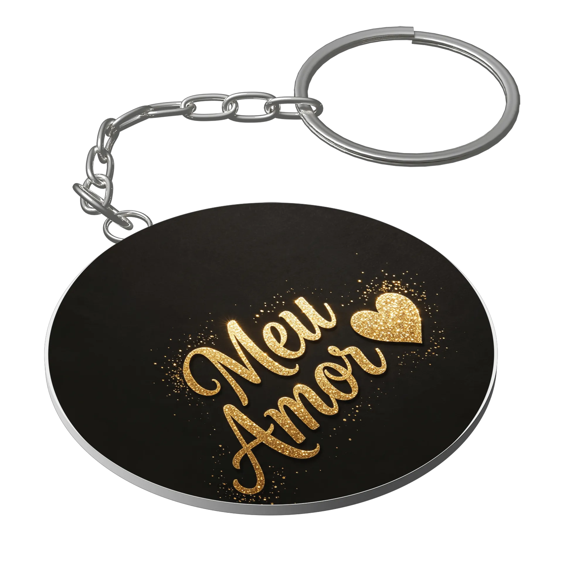 Chaveiro MDF Mensagem Amor Com Glitters Ouro - Imagem 1