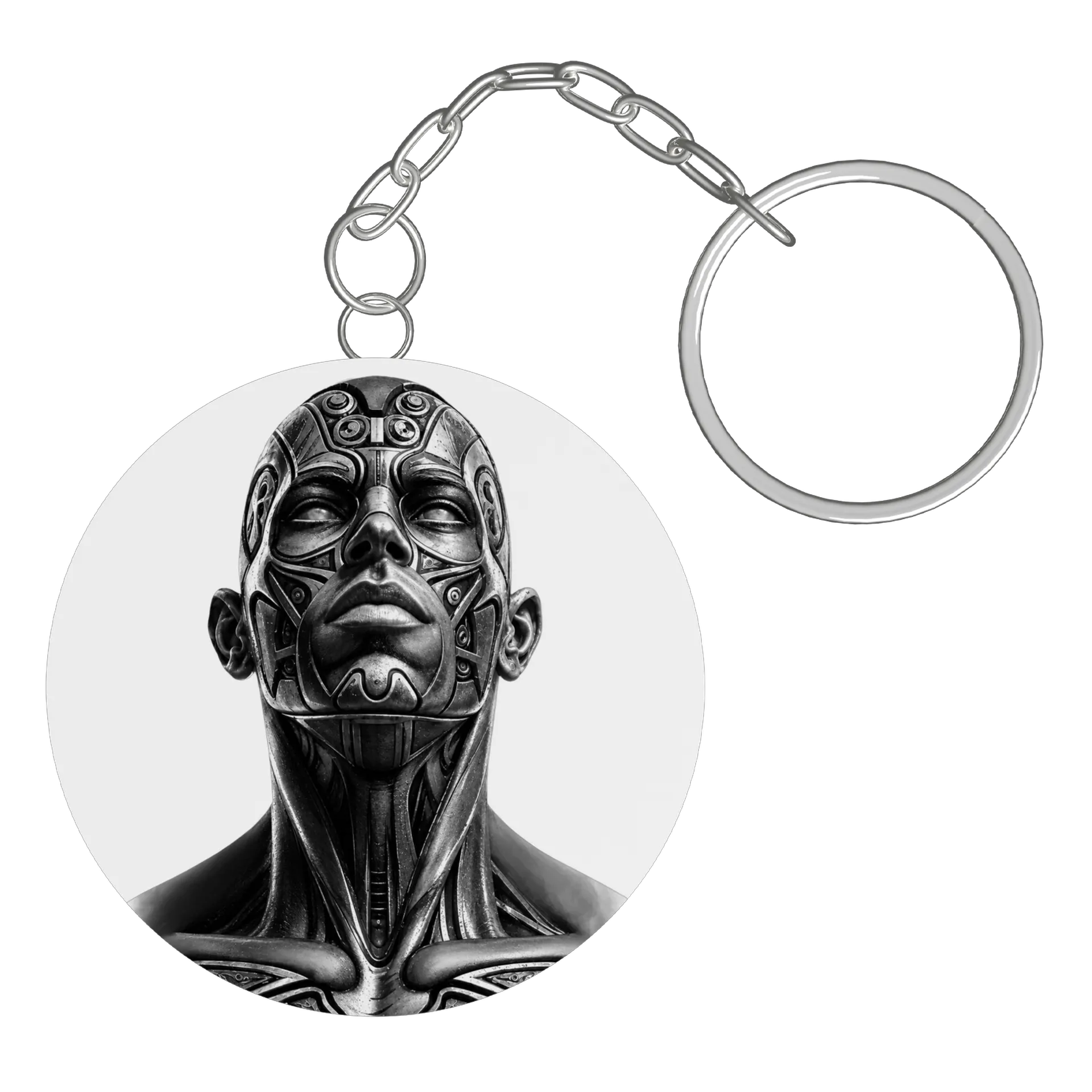 Chaveiro MDF Rosto Humano Mecânico Preto e Branco - Imagem 2