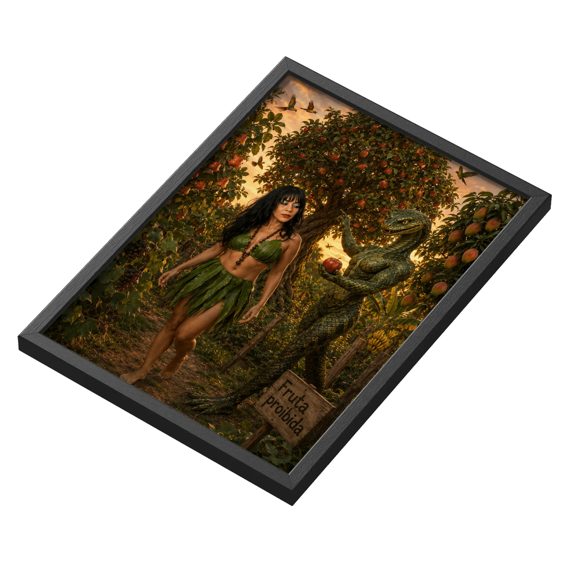 Quadro Fantasia Jungle Mulher Voadora A3 MDF e Vidro - Imagem 3
