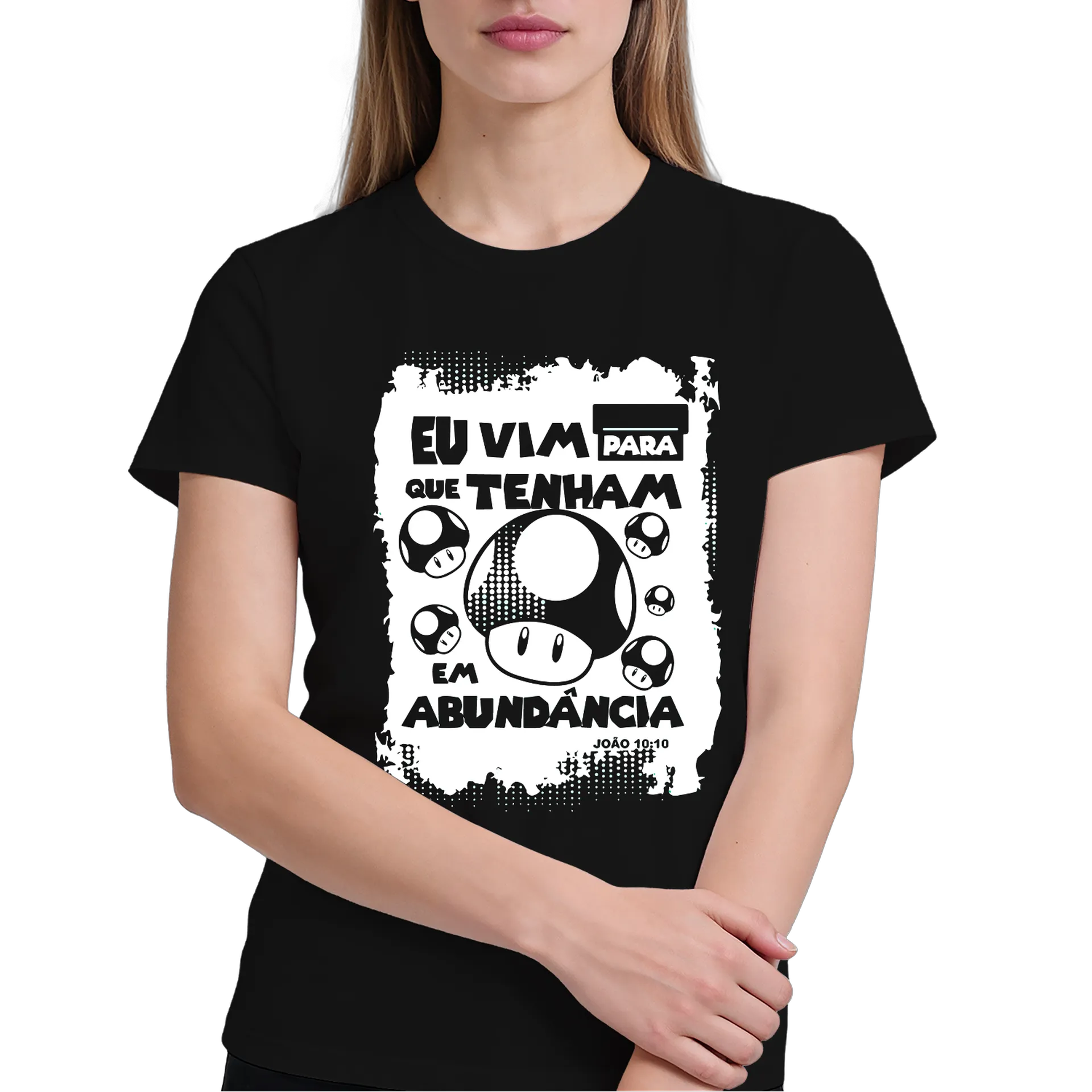 Camiseta Estampa Cogumelo Preto e Branco 100% Algodão - Imagem 4