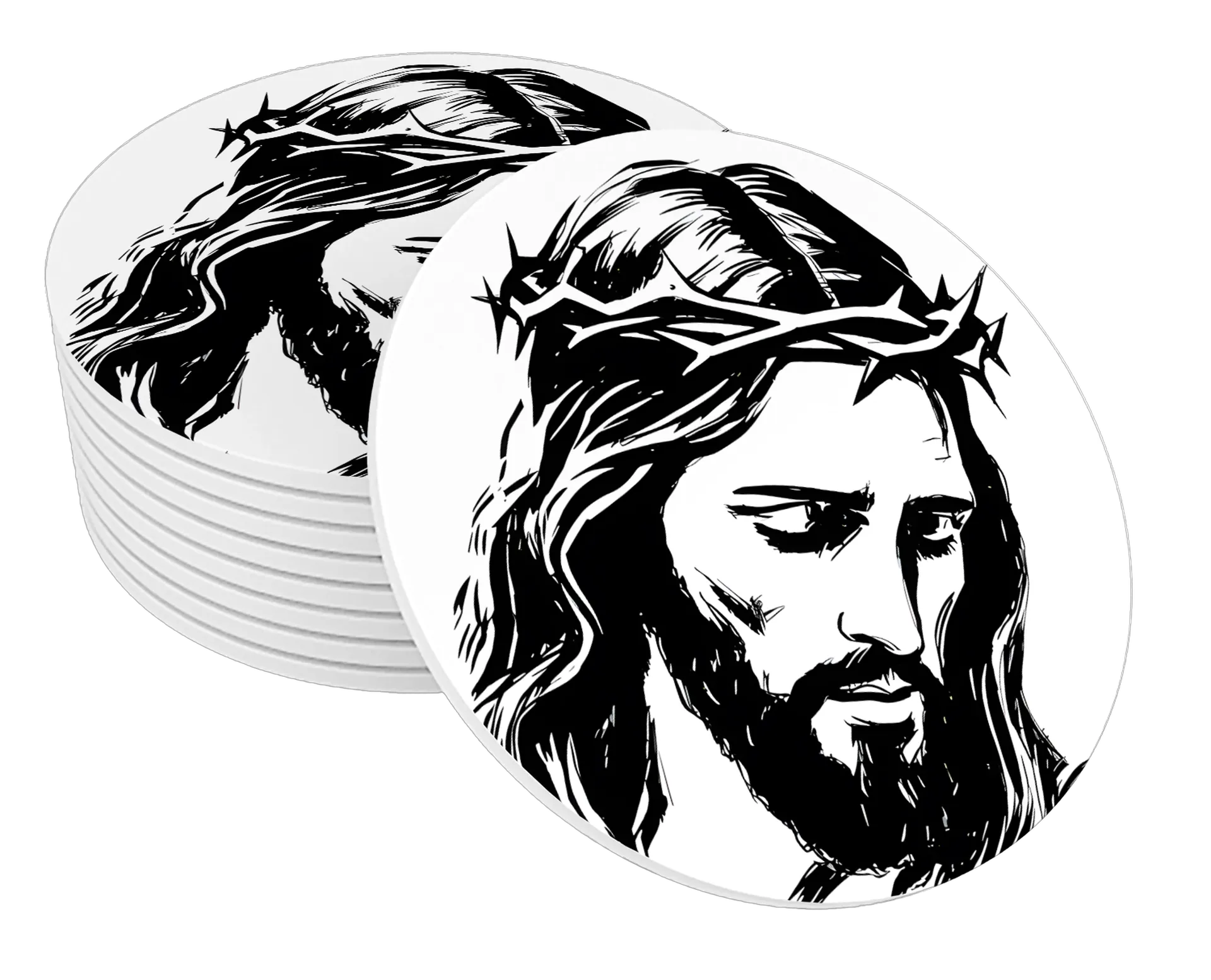 Porta-copo Jesus Cristo Crowned Print MDF - Imagem 1