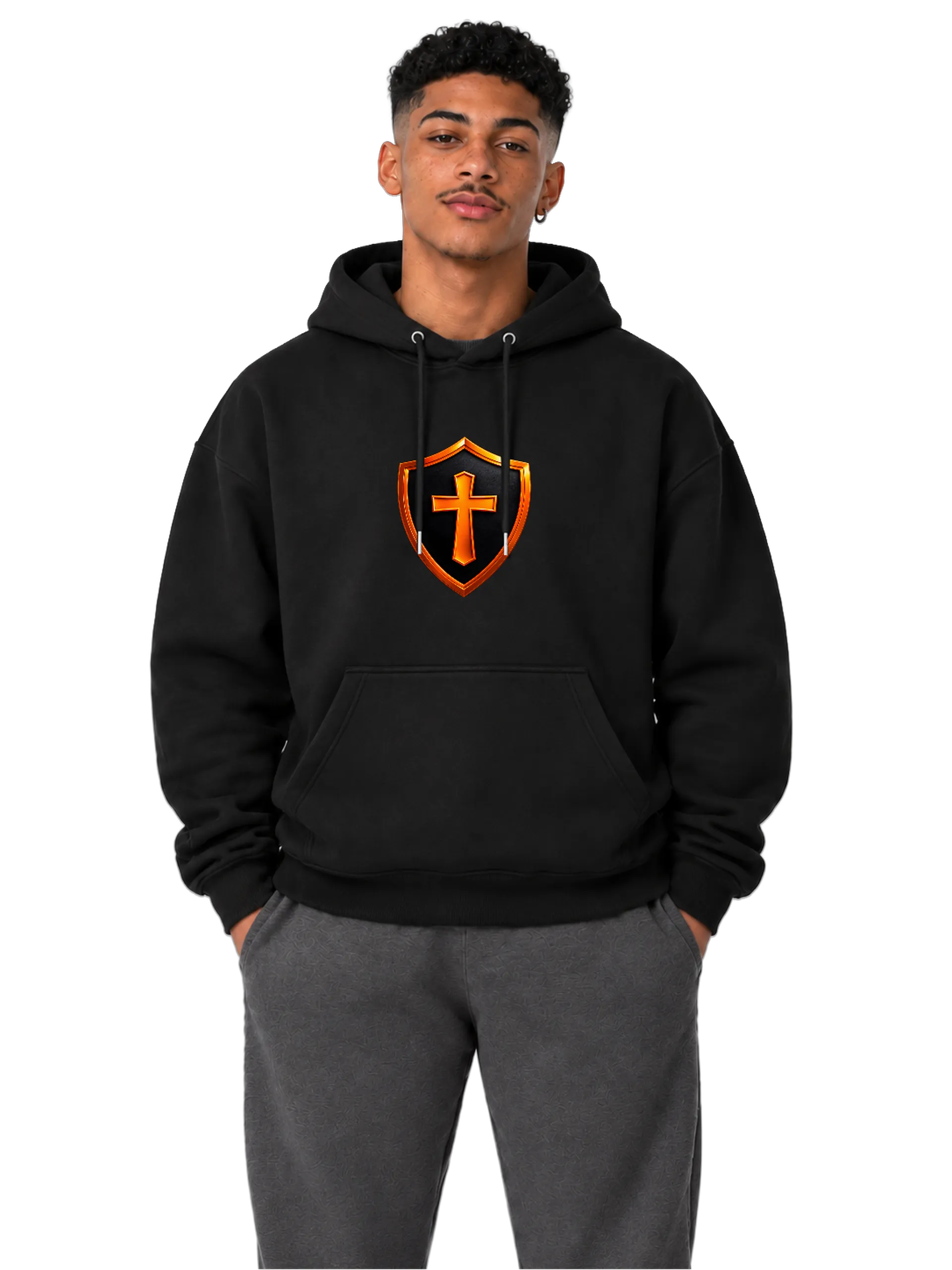 Blusa Moletom Canguru Escudo com Cruz Laranja e Preto de CryptosJhonny — imagem 3 de 6