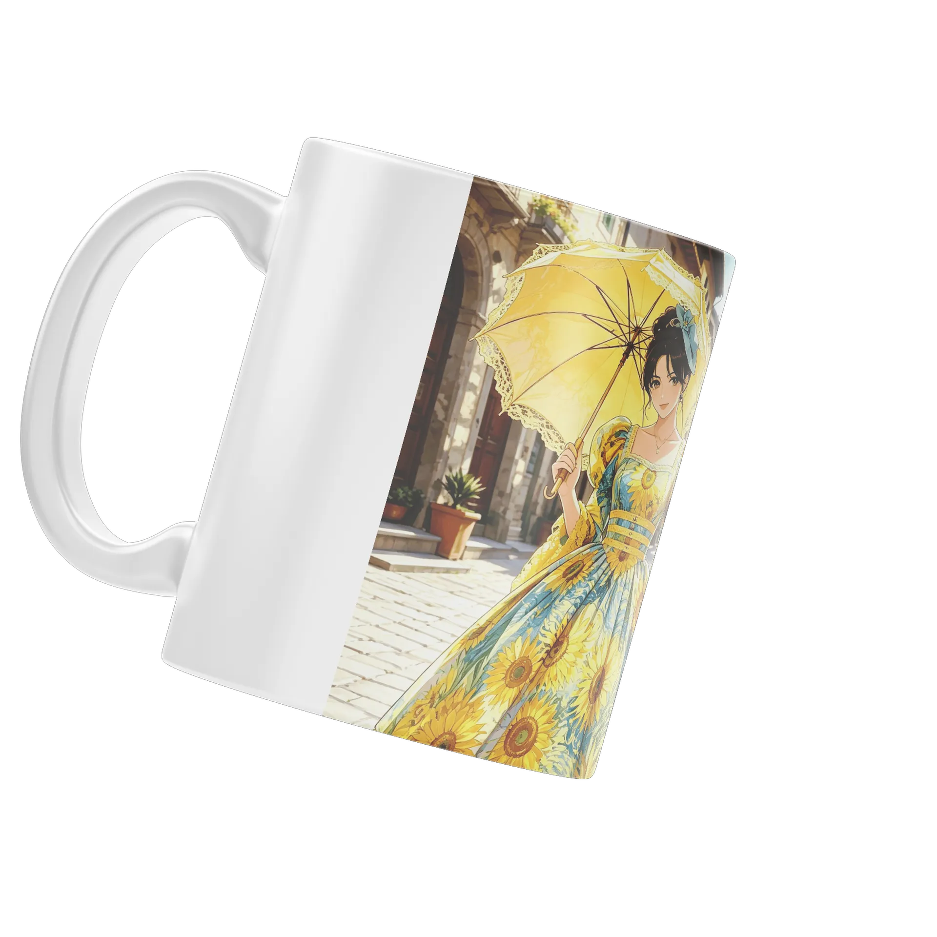 Caneca Porcelana Guarda Sol Estampa Girassol 325ml - Imagem 4