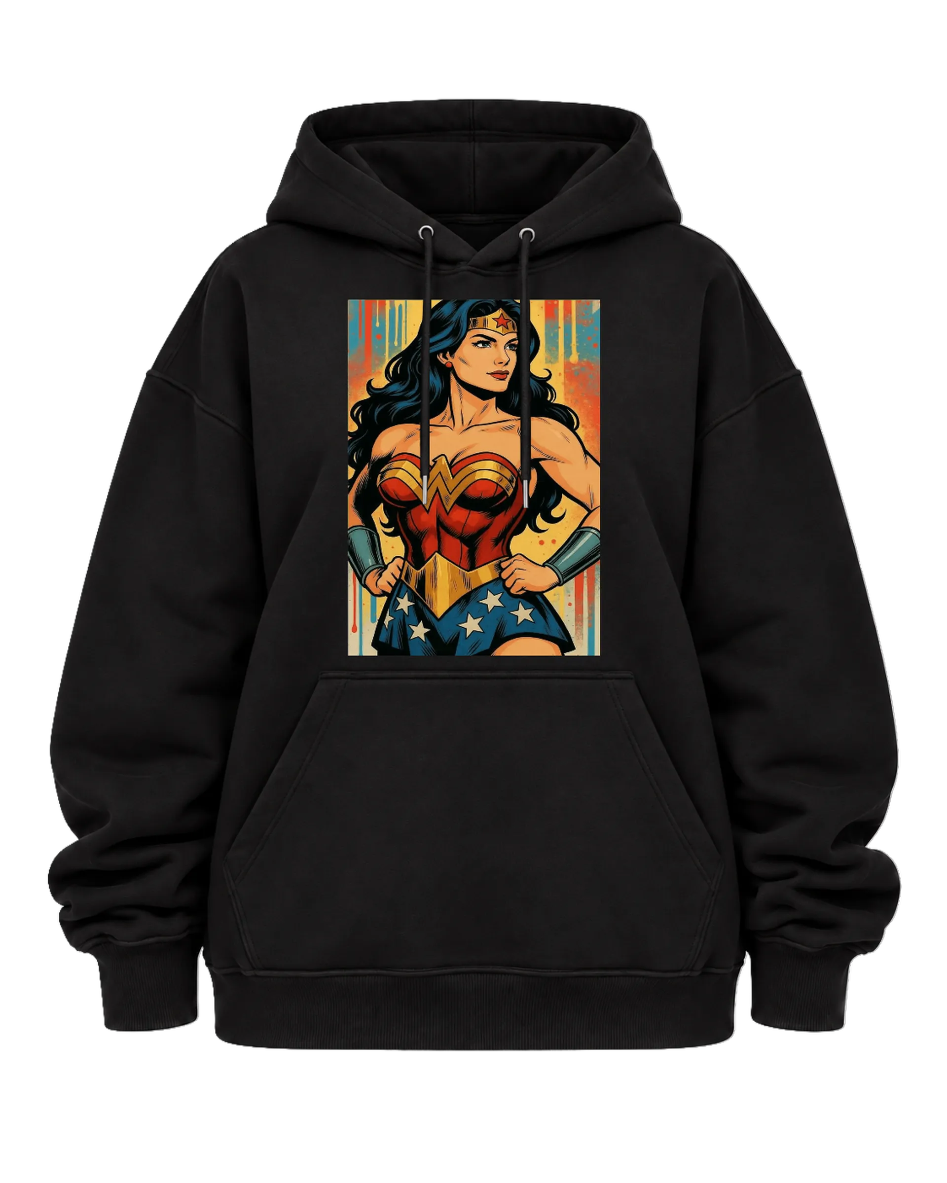 Blusa Moletom Canguru Mulher-Maravilha Estilo Retrô Colorido - Imagem 5