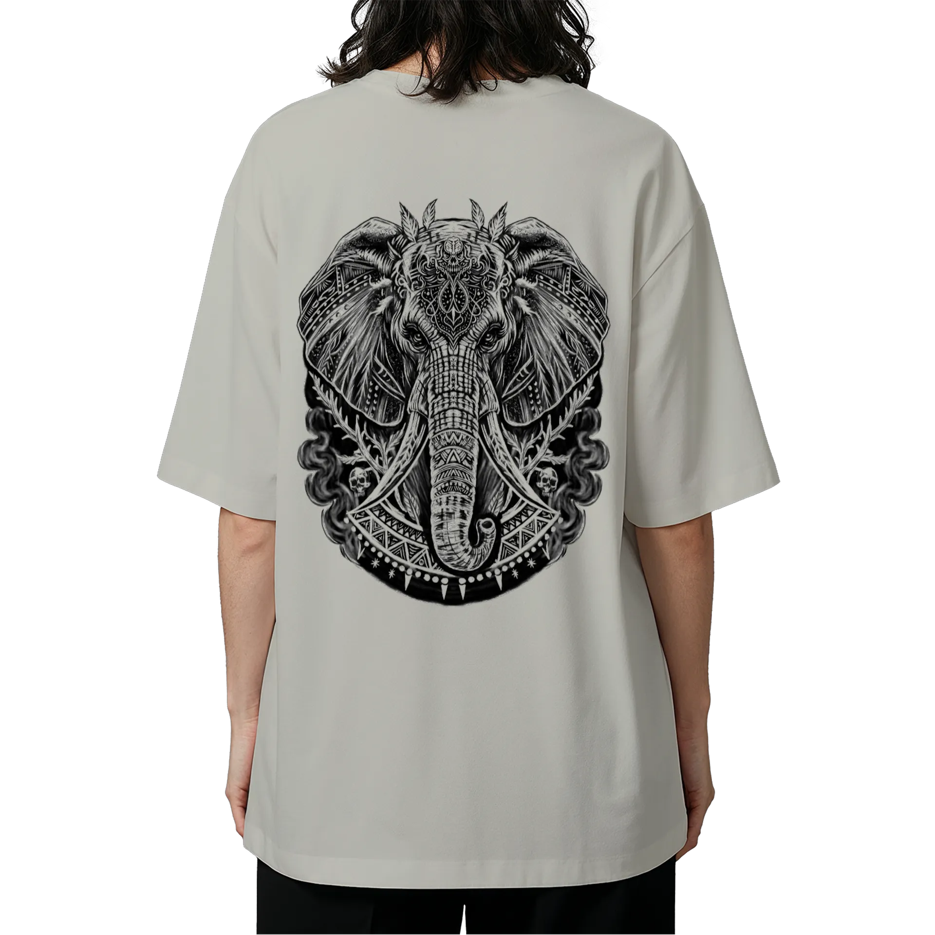 Camiseta Oversized Elefante Ornamental em Preto e Branco - Imagem 5