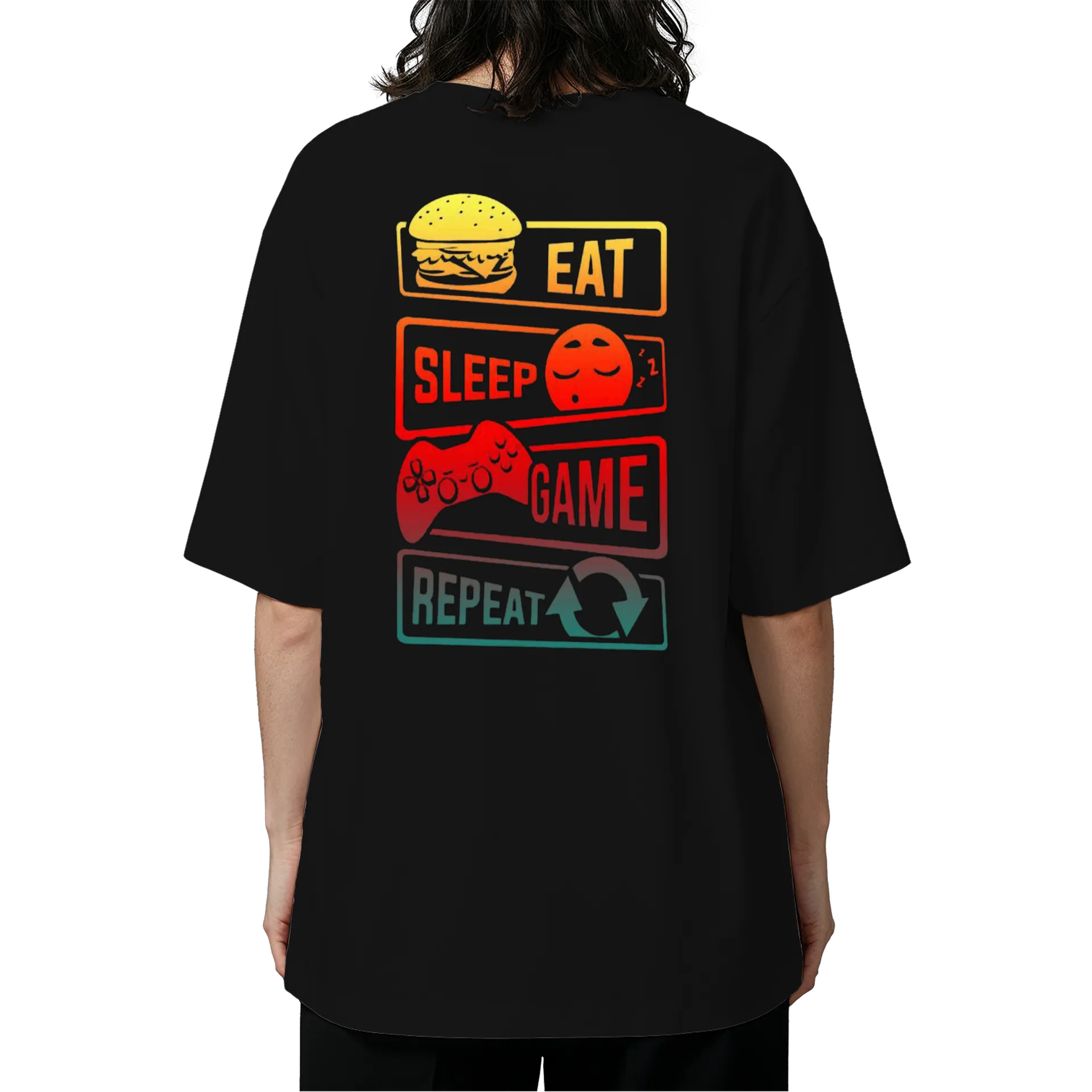 Camiseta Oversized Eat Sleep Game Repeats 100% Algodão - Imagem 5