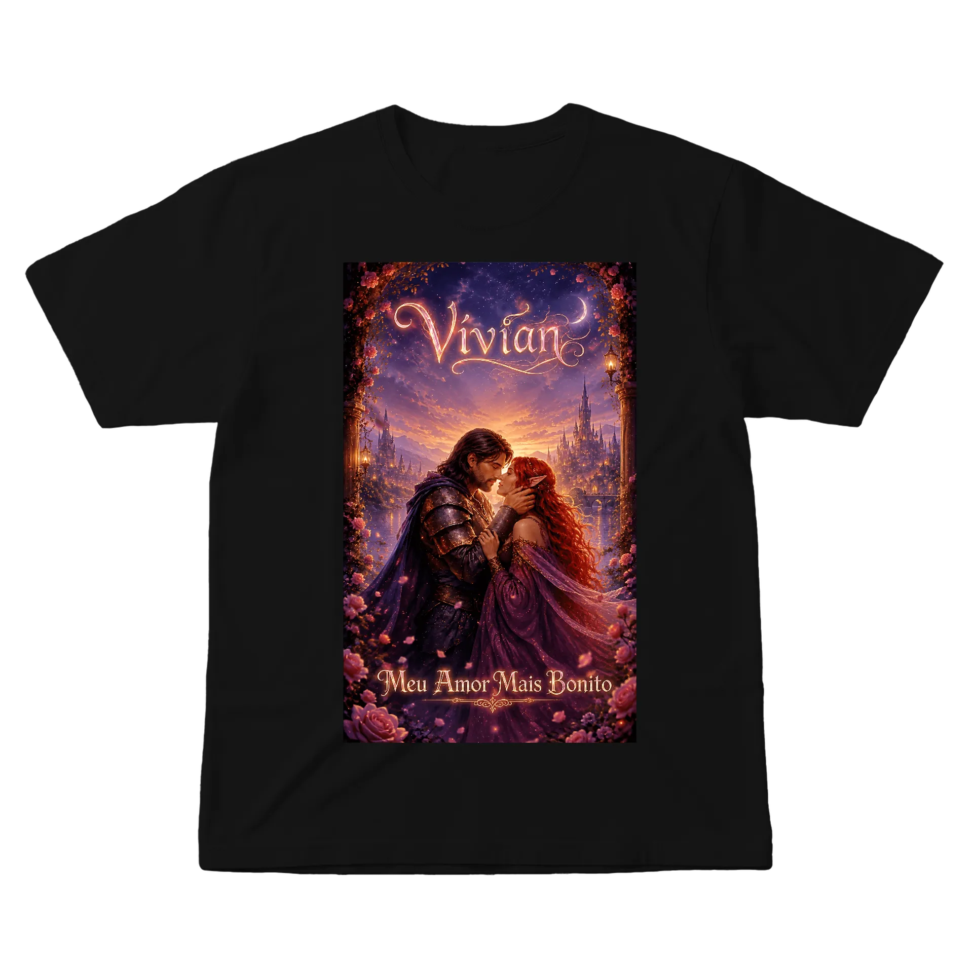 Camiseta Gato Astronauta Preto 100% Algodão de Vívian Vigds — imagem 1 de 6