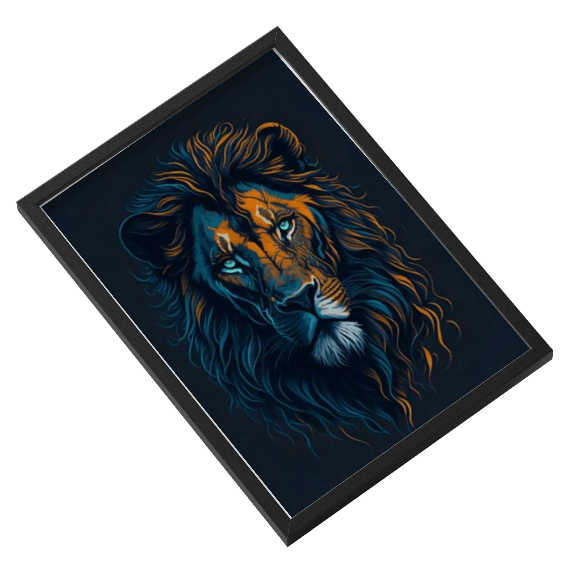 Quadro Leão Azul Laranja A3 MDF e Vidro - Imagem 2