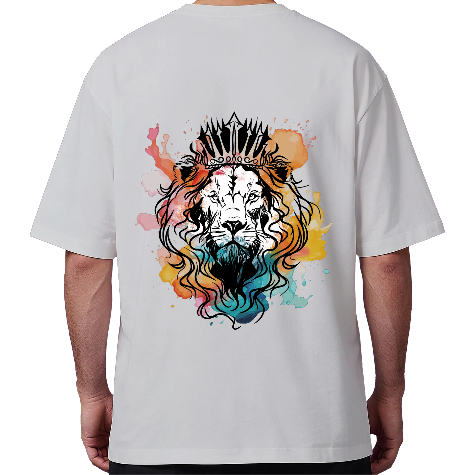 Camiseta Oversized Leão Coroado Arte Colorida 50% Algodão de PUBLI UP  — imagem 6 de 6