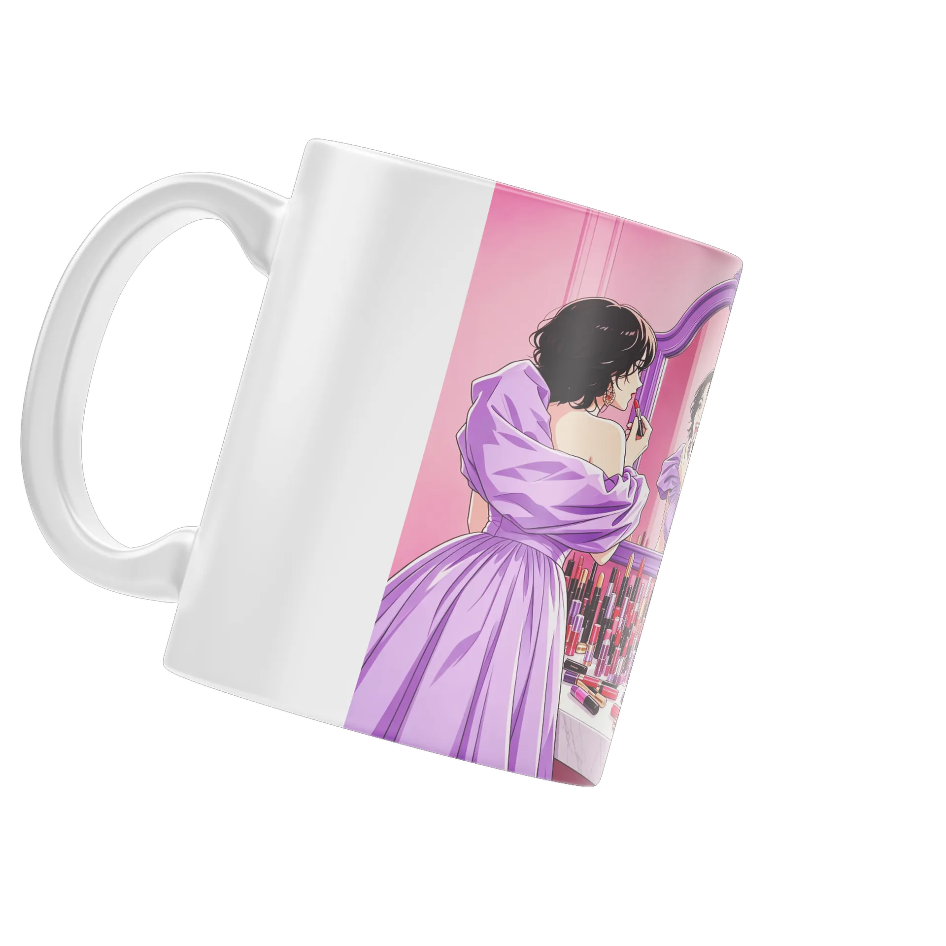 Caneca Porcelana Mulher Maquiagem Tons Pink 325ml - Imagem 4