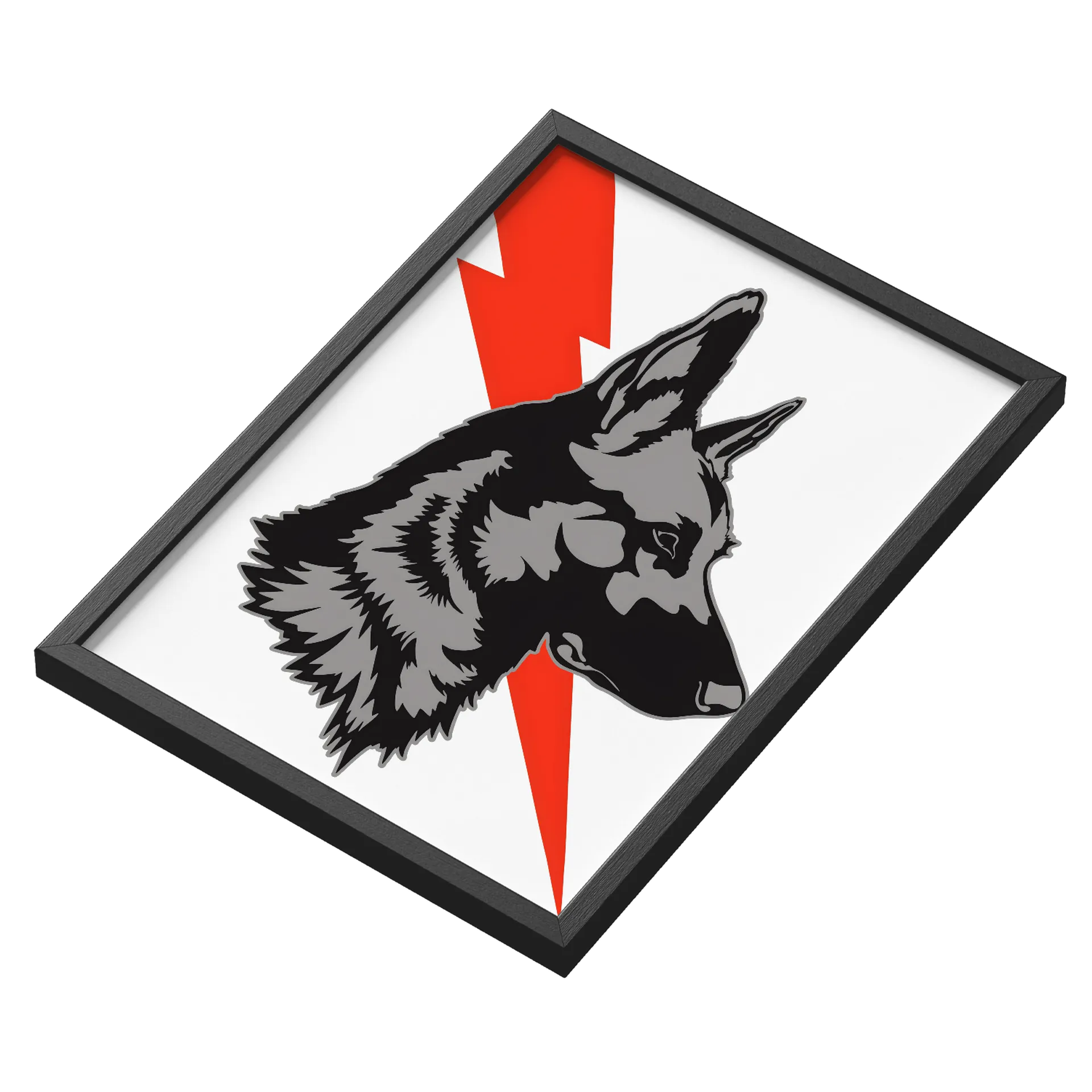 Quadro Lobo Estilo Ilustração Preto Cinza e Vermelho A3 - Imagem 3