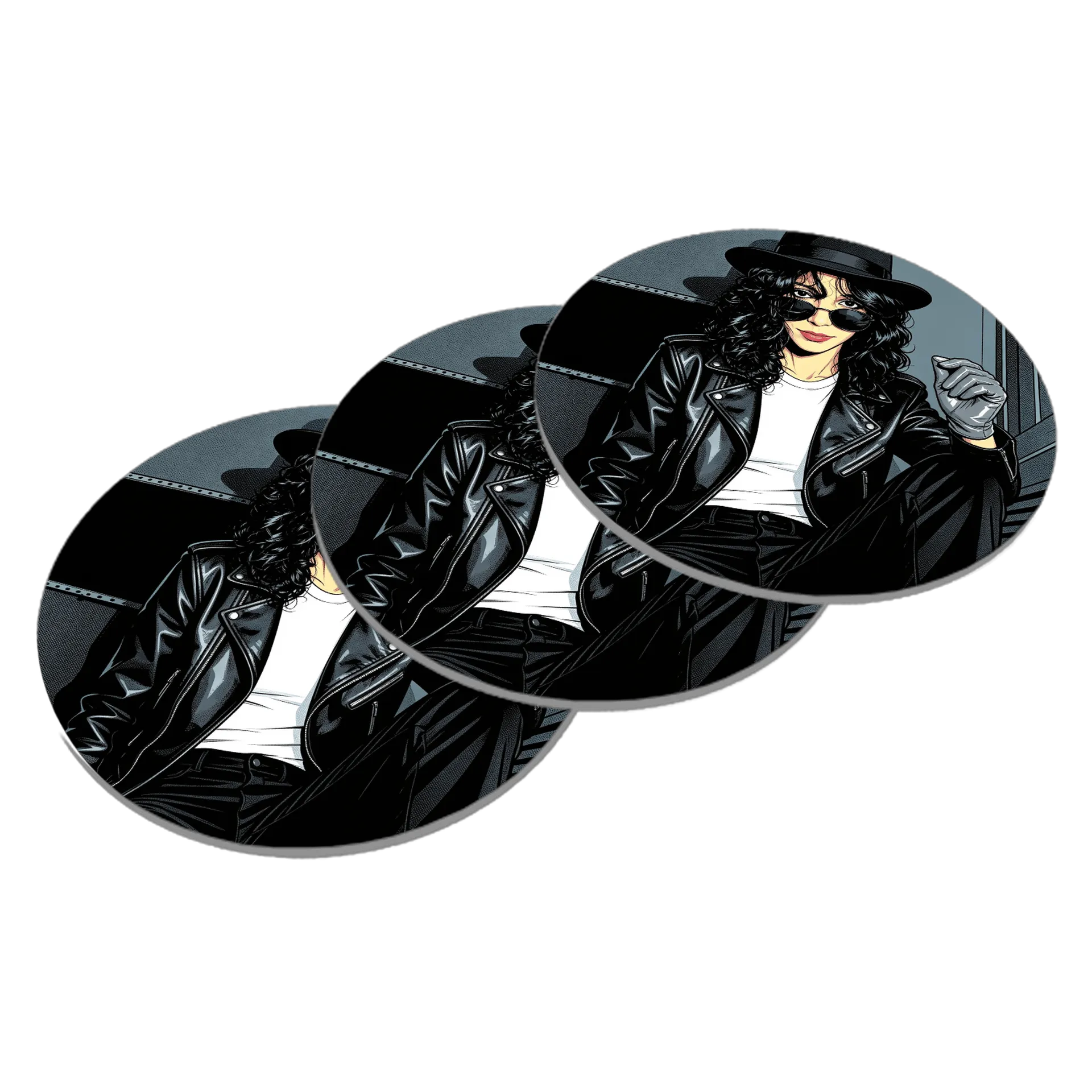 Porta-copo Ilustração Mulher com Lentes Estilo Rock MDF - Imagem 3