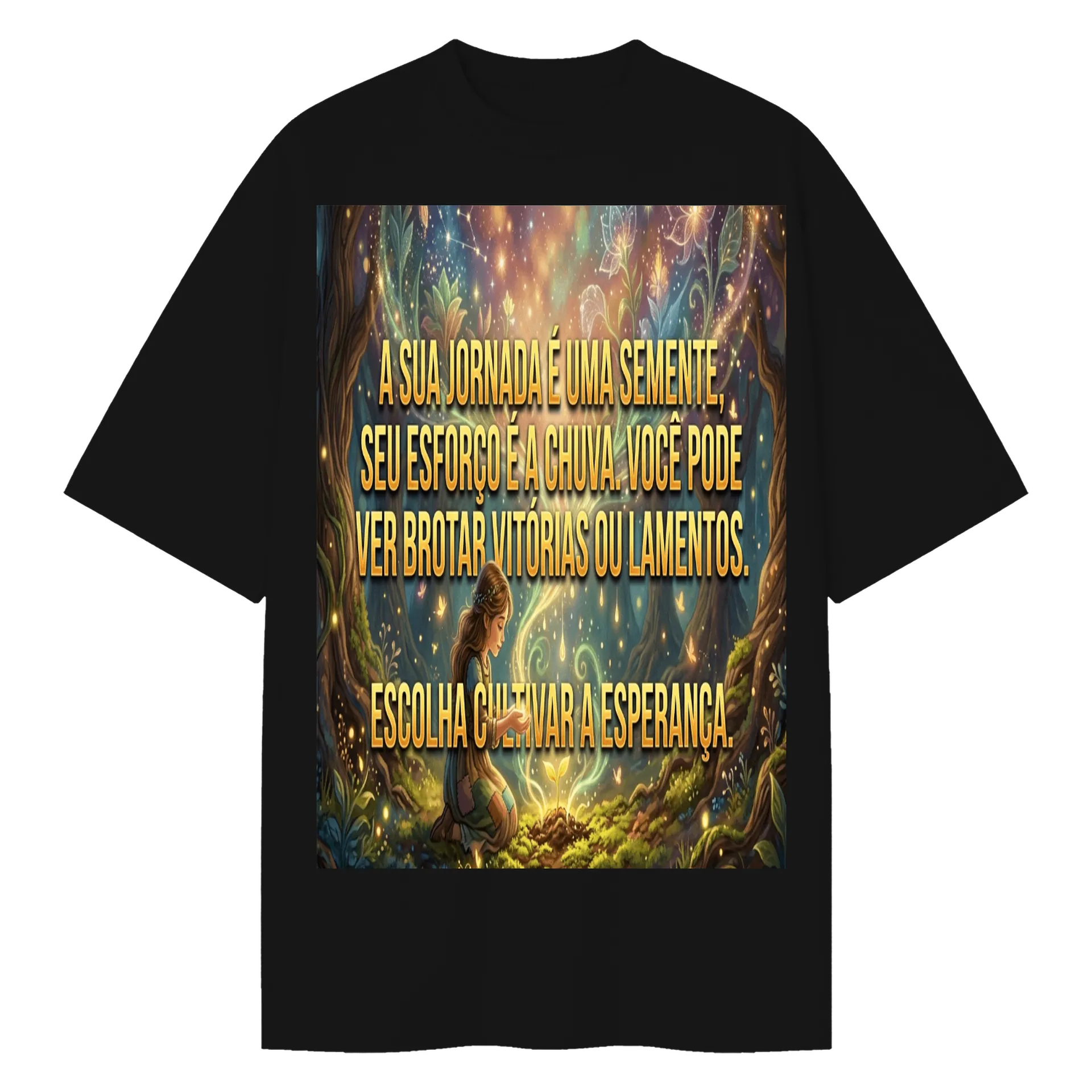 Camiseta Oversized Frase Motivacional Menina na Floresta - Imagem 1
