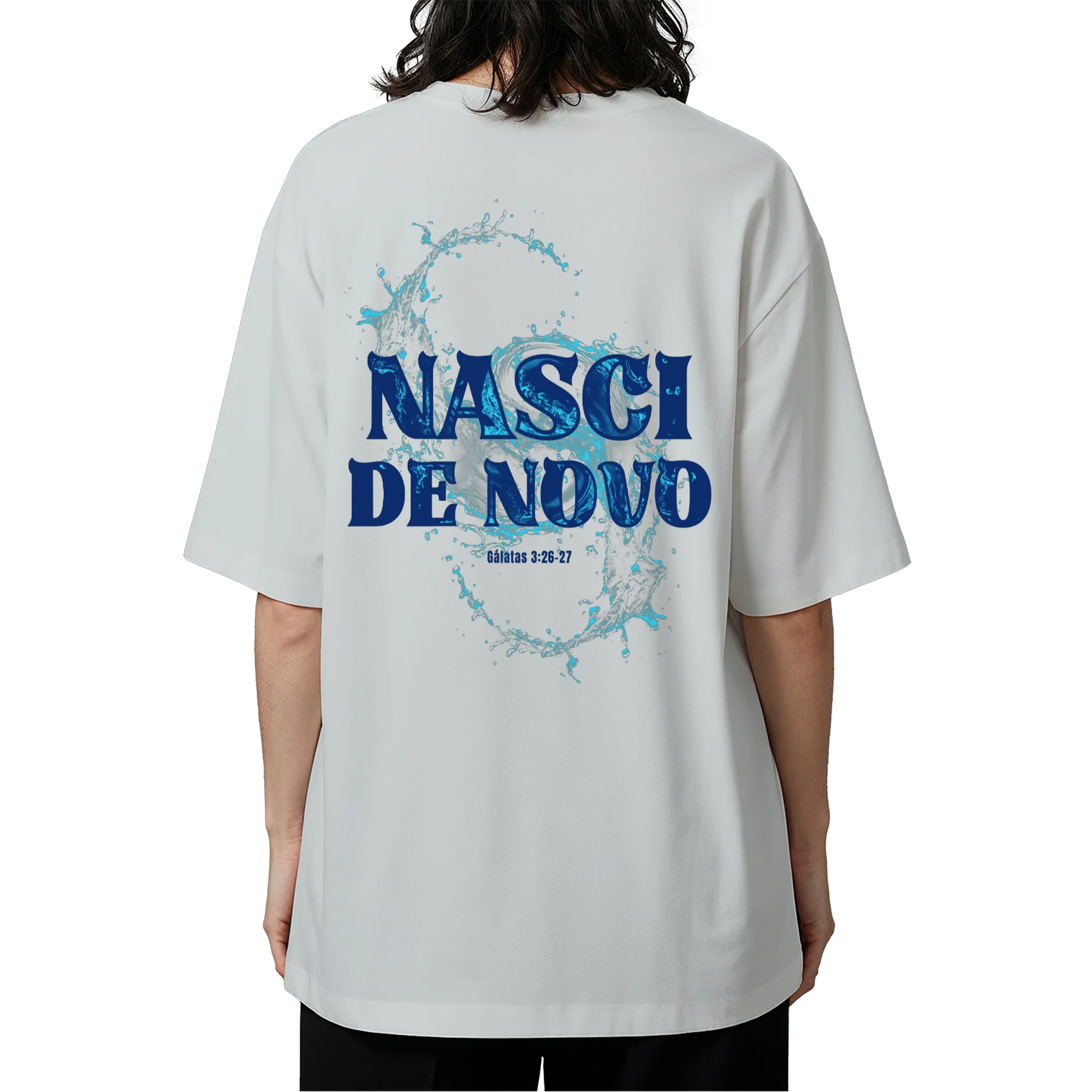 Camiseta Oversized Estampa Tipográfica Nasci de Novo Azul de PUBLI UP  — imagem 5 de 6