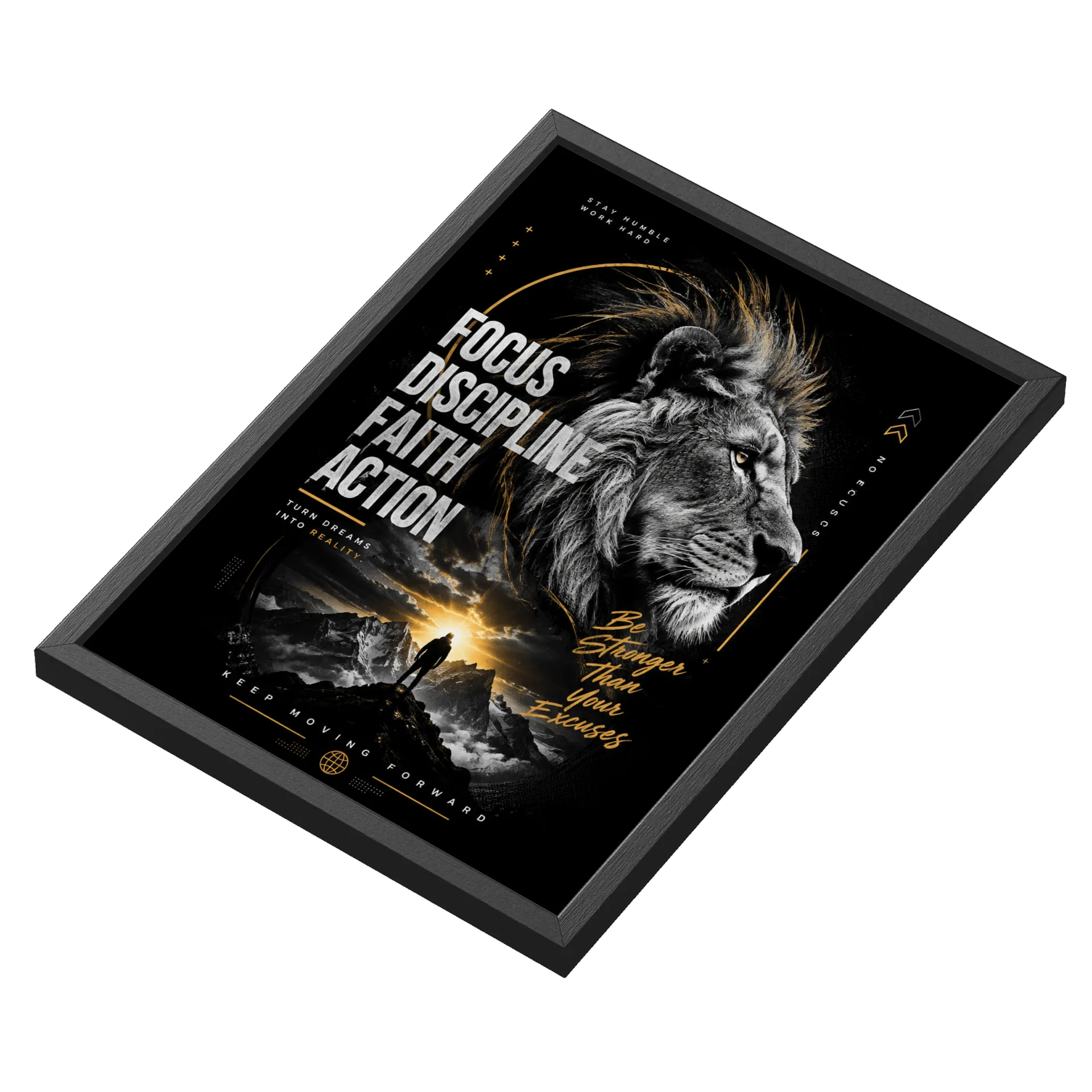 Quadro Lion de Aço Motivacional A3 MDF e Vidro - Imagem 3
