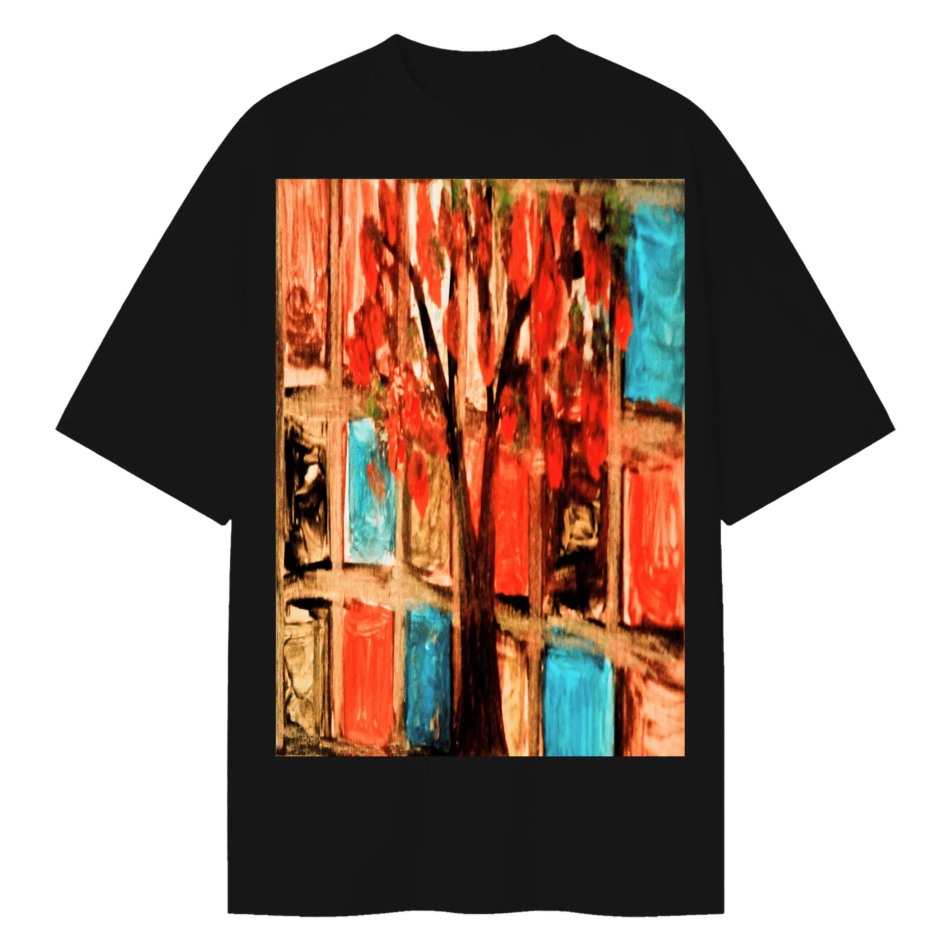 Camiseta Oversized Estante de Livros Abstrata Colorida - Imagem 1