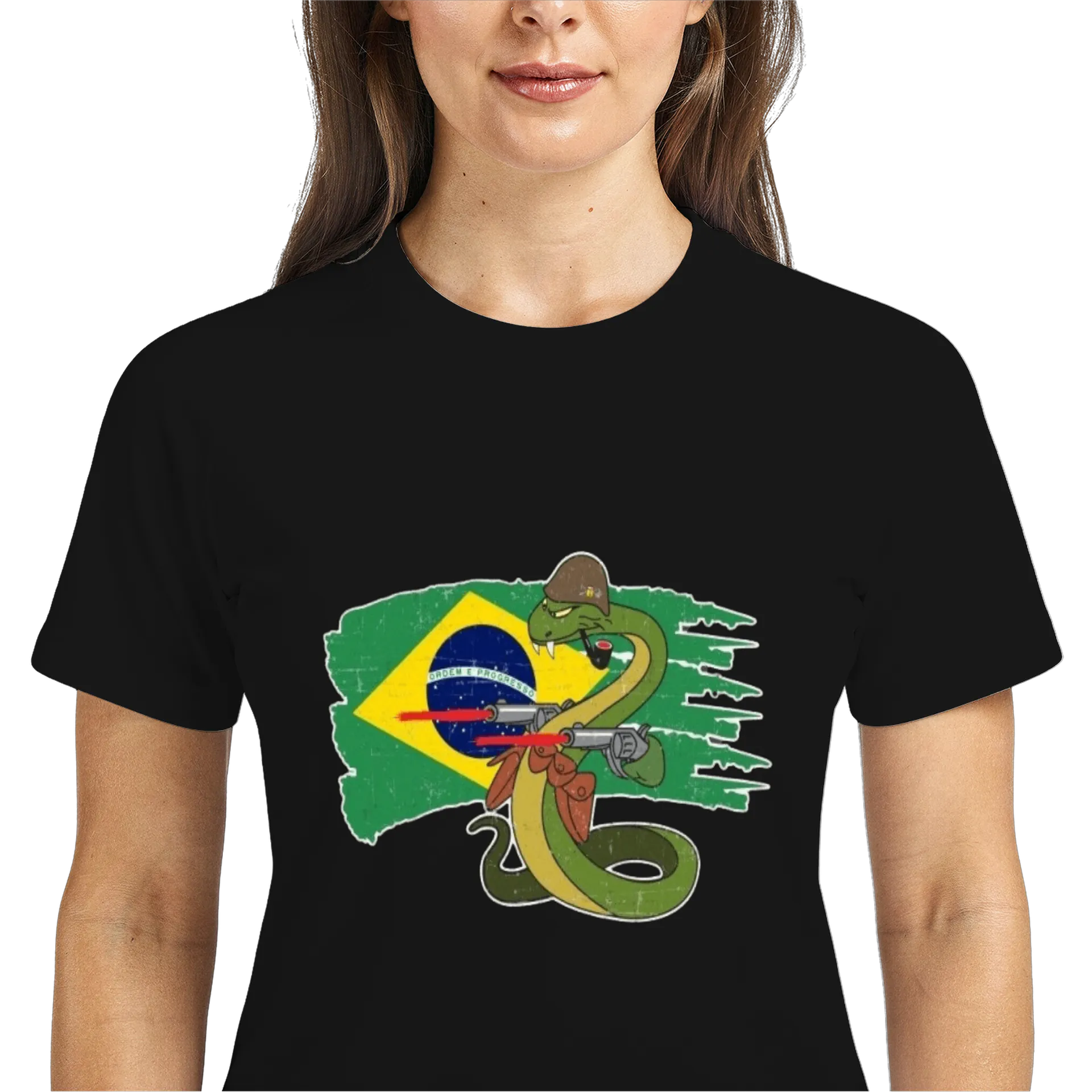 Camiseta Dry Fit Cobra Cartunesca Bandeira do Brasil Vintage - Imagem 3