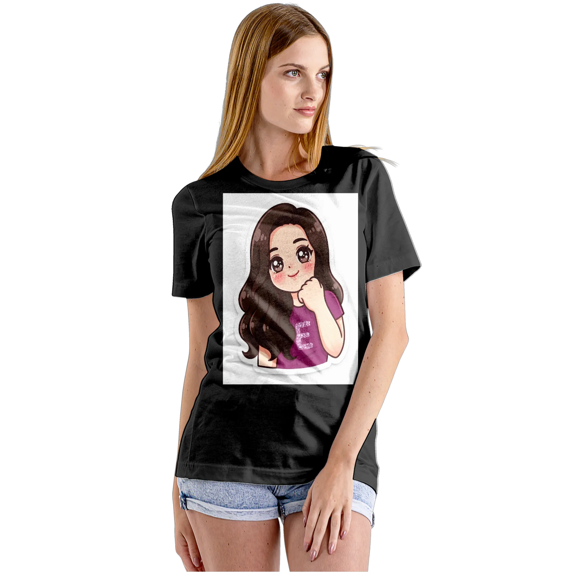 Camiseta Babylook Personagem Feminina Cartoon Cabelo - Imagem 5