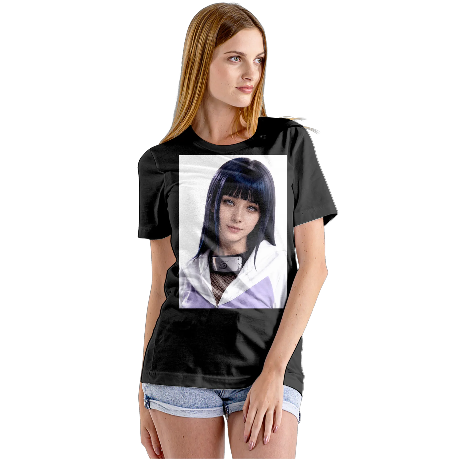 Camiseta Babylook Retrato Ninja Cabelo Azul 100% Algodão - Imagem 5